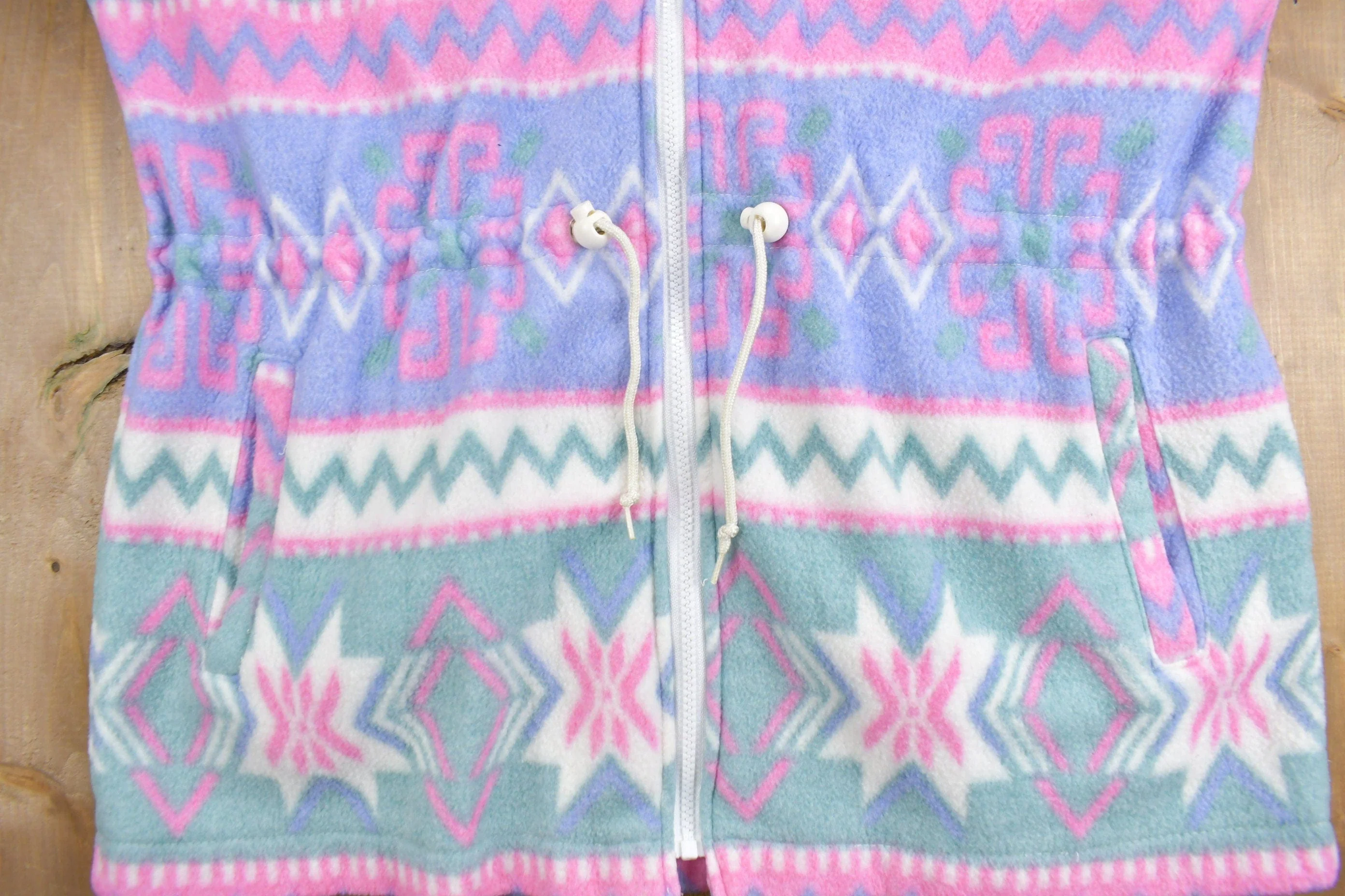 Vintage 1990s All Over Pattern Hooded Fleece Sweater Women's L - Image 3