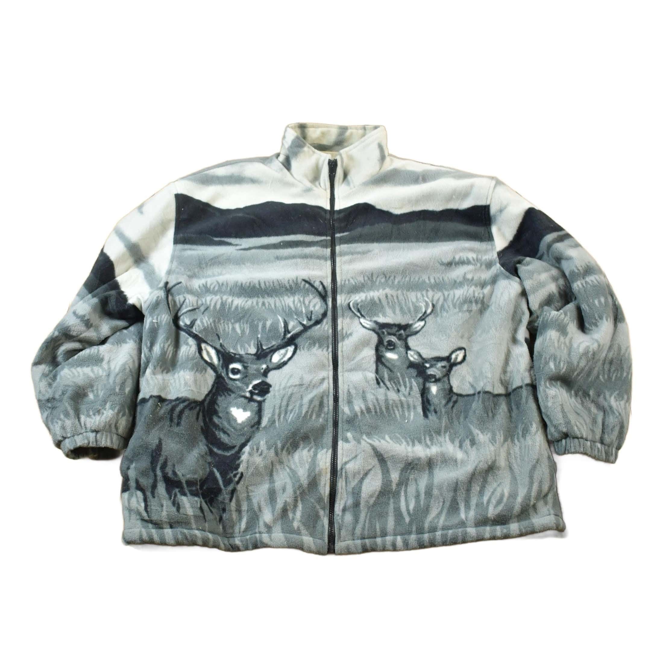 Vintage 1990s All Over Print Big Buck Deer Fleece Sweater Men's 2XL