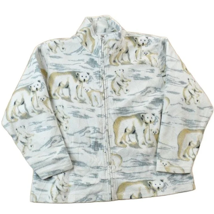 Vintage 1990s All Over Print Holiday Lodge Polar Bear Family Print Full Zip Fleece Sweater Men's XL