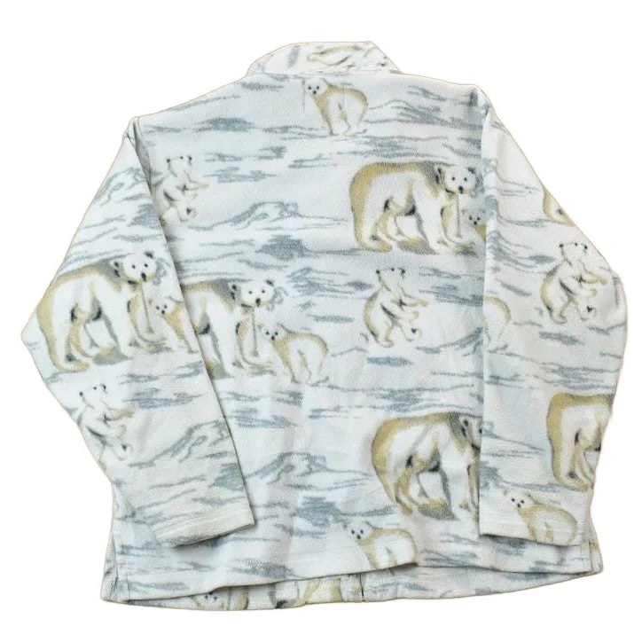 Vintage 1990s All Over Print Holiday Lodge Polar Bear Family Print Full Zip Fleece Sweater Men's XL - Image 2