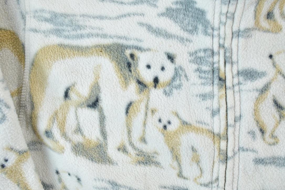 Vintage 1990s All Over Print Holiday Lodge Polar Bear Family Print Full Zip Fleece Sweater Men's XL - Image 4