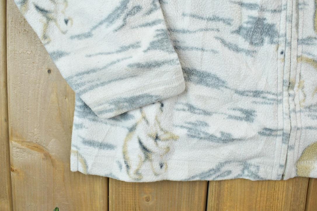 Vintage 1990s All Over Print Holiday Lodge Polar Bear Family Print Full Zip Fleece Sweater Men's XL - Image 5