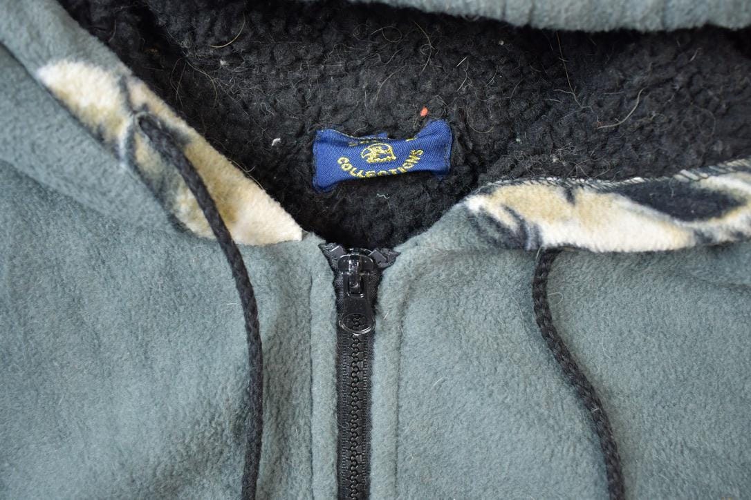 Vintage 1990s All Over Print Horses Medium Weight Fleece Hooded Zip Up Jacket Men's XL - Image 3