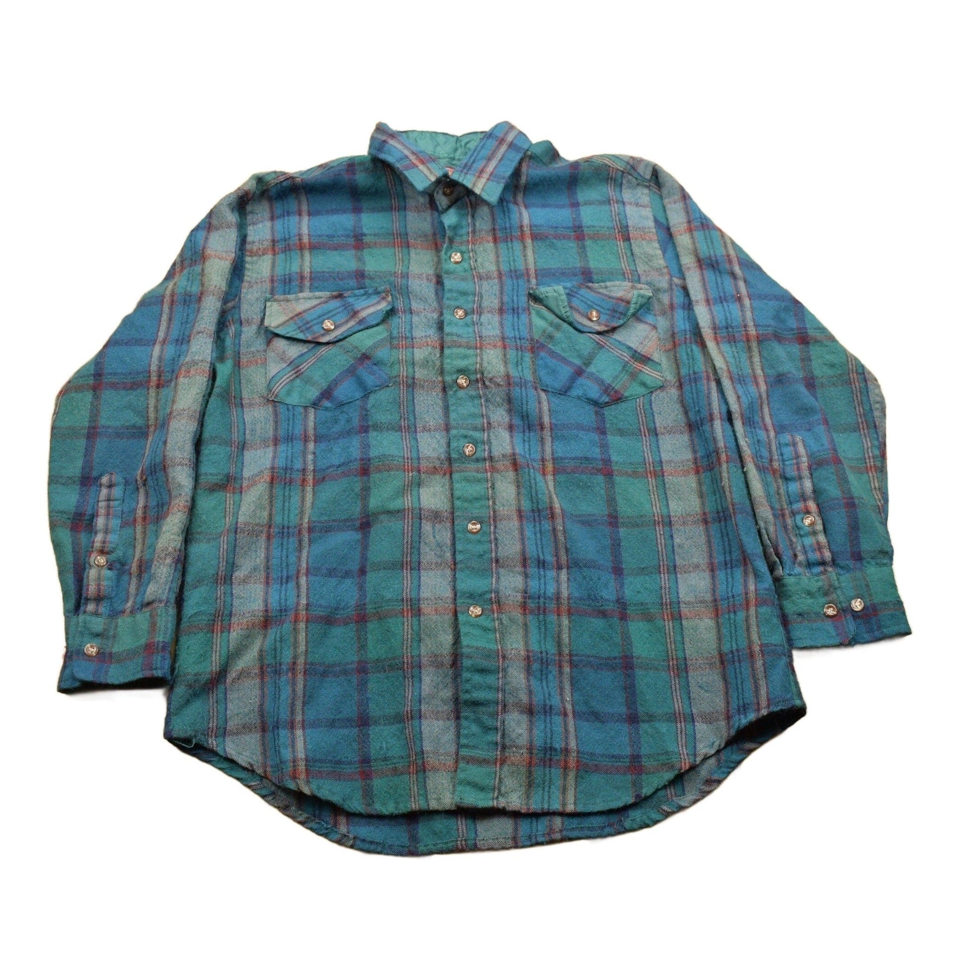 Vintage 1990s Allen Wickfield Plaid Wool Flannel Button Up Shirt Men's XL