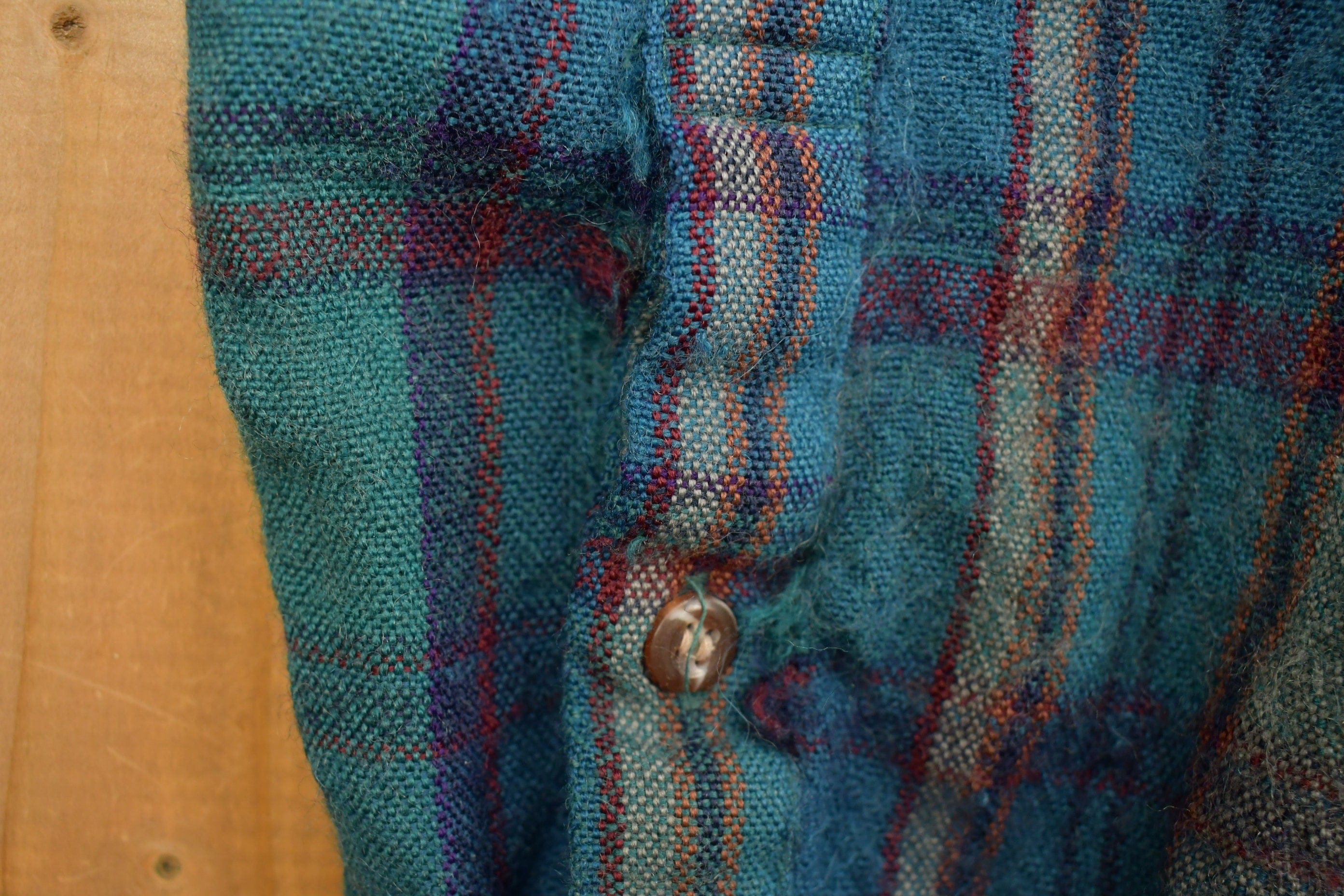 Vintage 1990s Allen Wickfield Plaid Wool Flannel Button Up Shirt Men's XL - Image 5