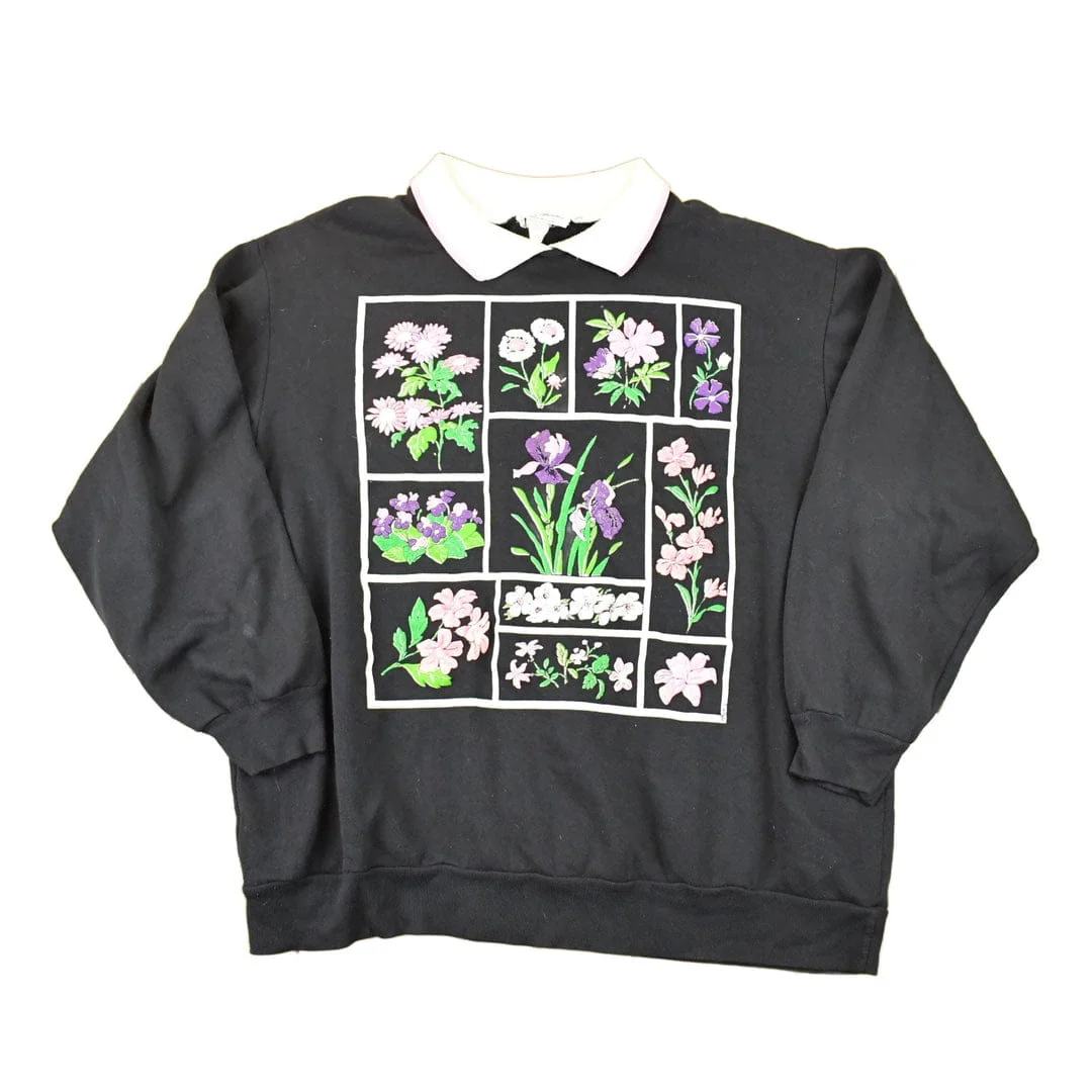 Vintage 1990s Alyssa Anne Floral Graphic Print Collared Sweatshirt Women's L