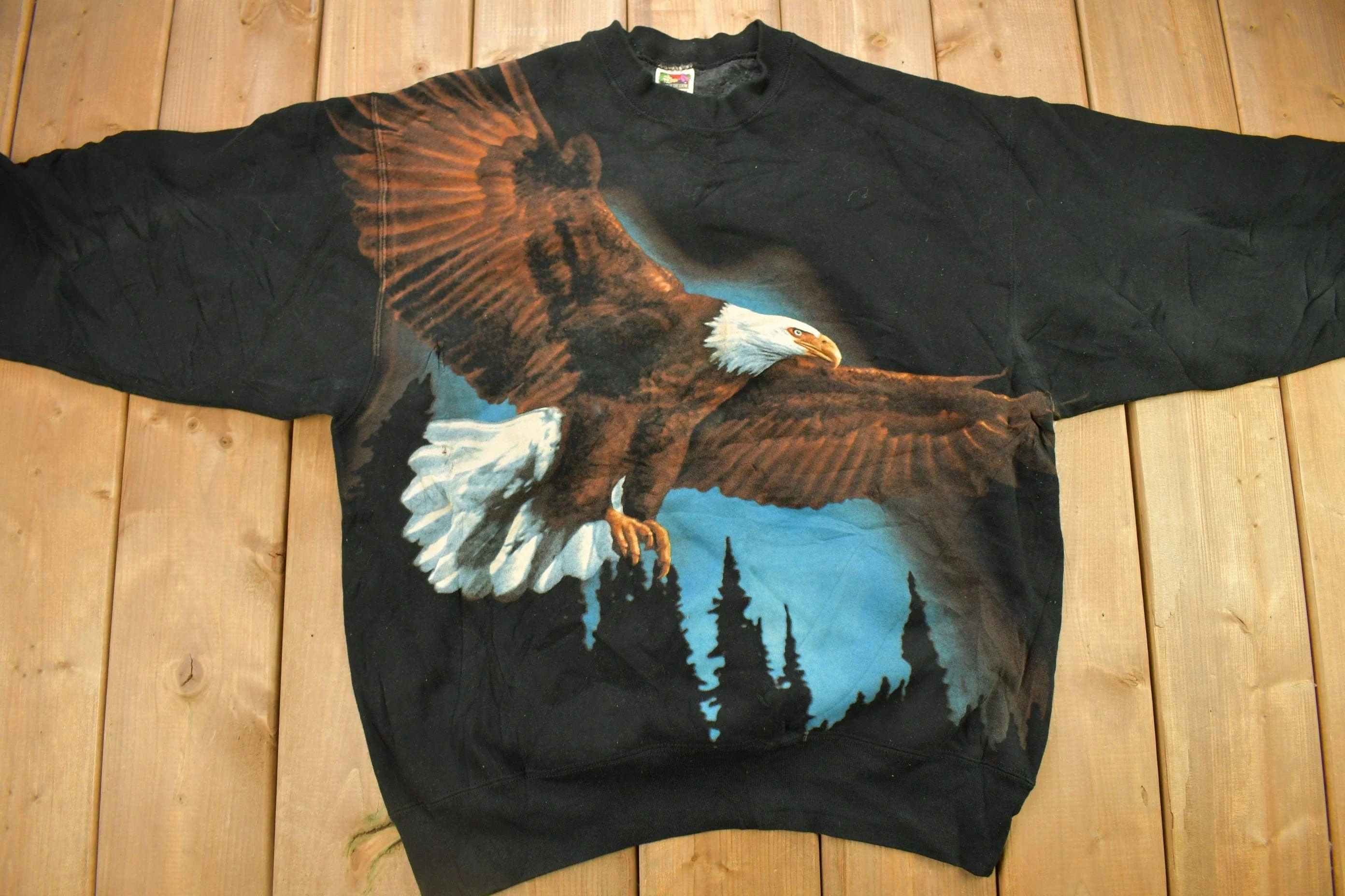 Vintage 1990s American Bald Eagle All Over Print Crewneck Sweatshirt Men's XL - Image 3