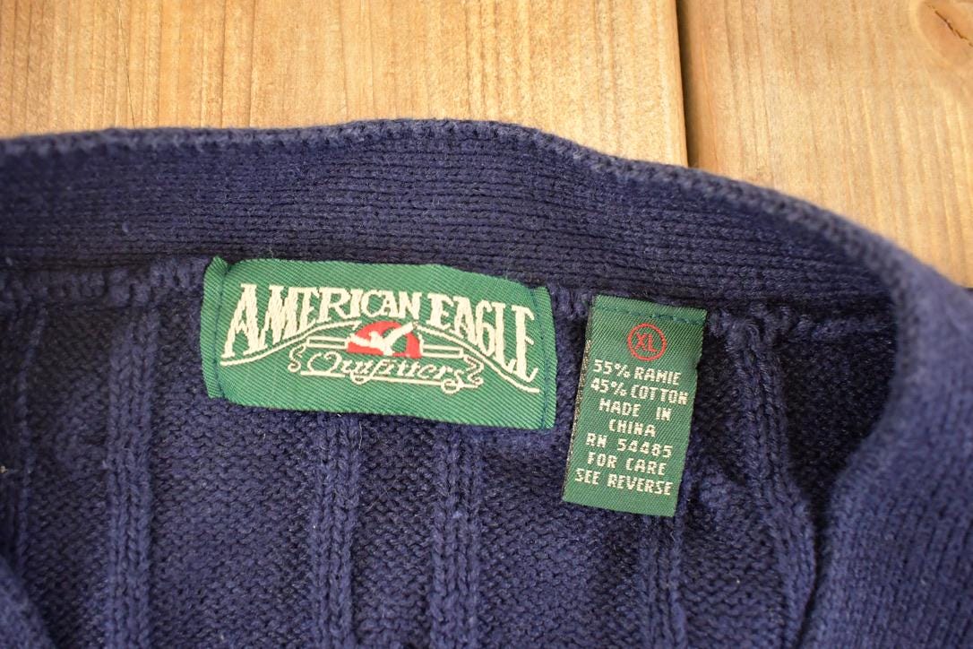 Vintage 1990s American Eagle Cable Knit Cardigan Sweater Men's L - Image 4