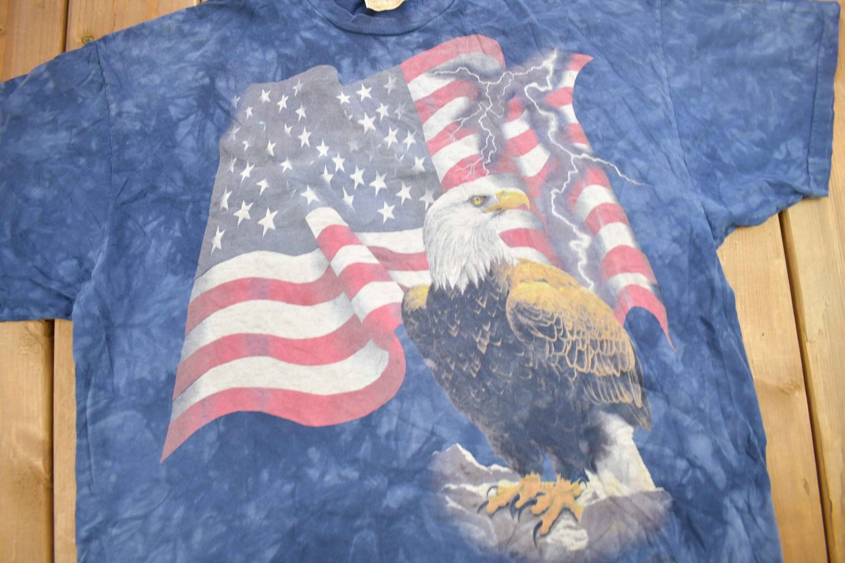 Vintage 1990s American Flag Bald Eagle Graphic Tie Dye T-Shirt Men's 2XL - Image 3