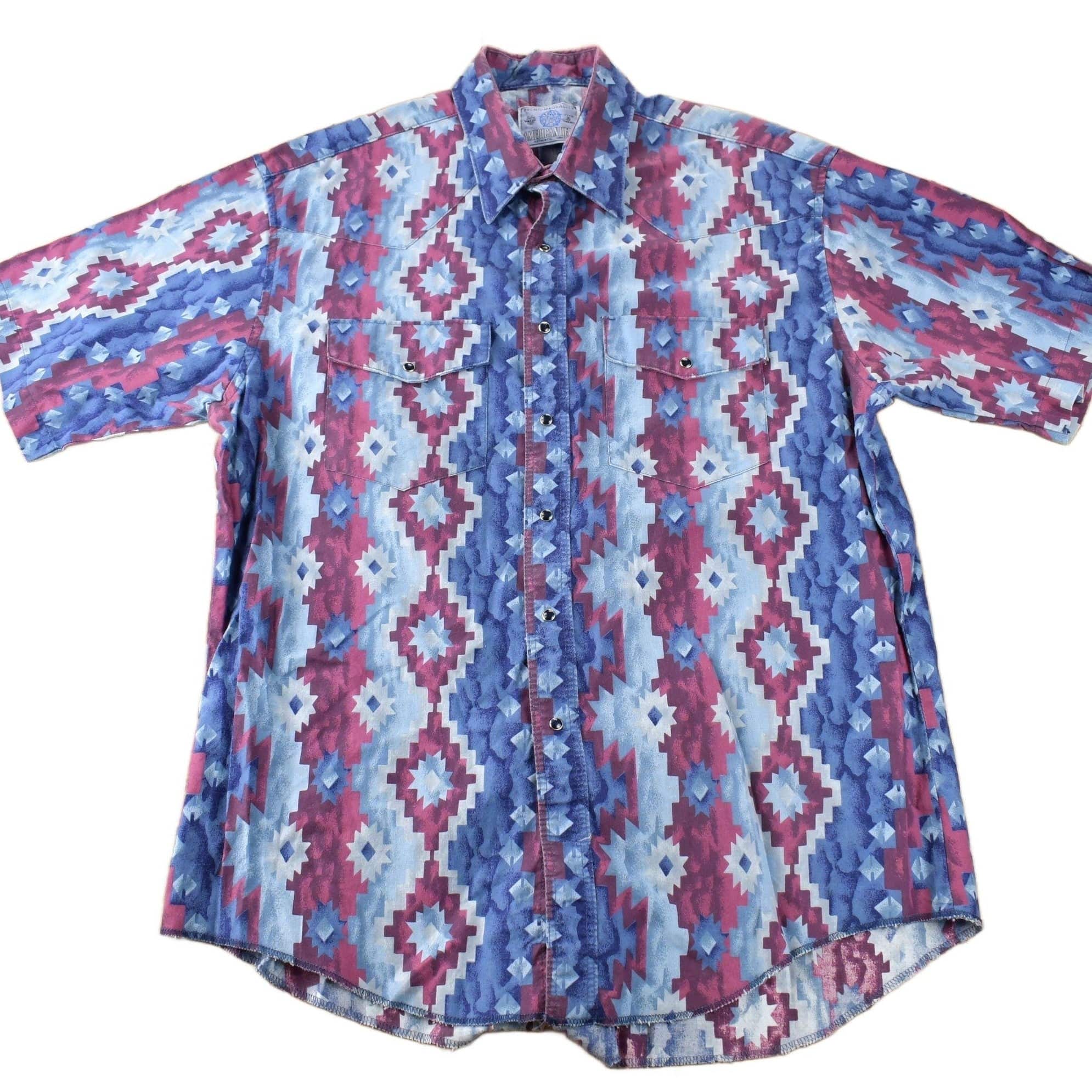Vintage 1990s American Hero South Western Style Aztec Pattern Button Up Shirt Men's XL