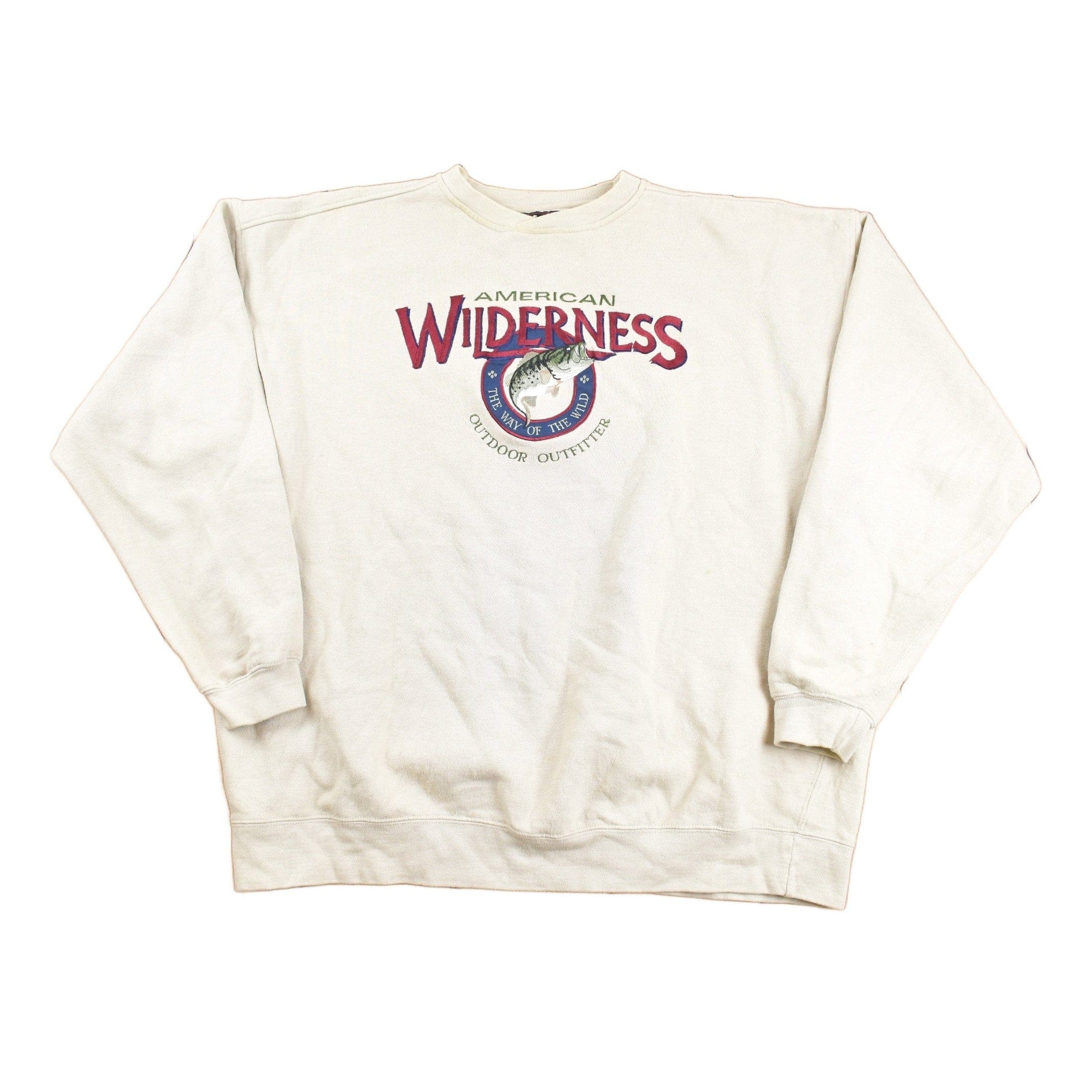 Vintage 1990s American Wilderness Bass Embroidered Crewneck Sweatshirt Men's XL