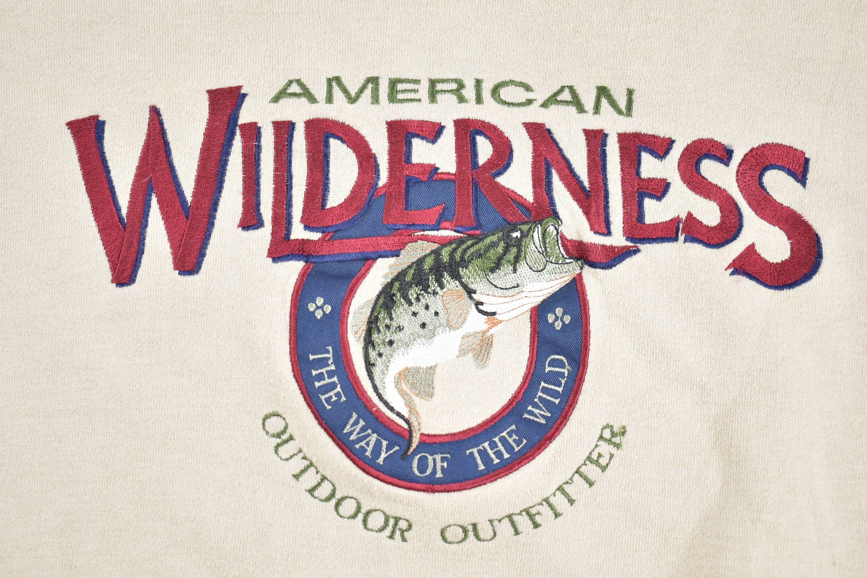 Vintage 1990s American Wilderness Bass Embroidered Crewneck Sweatshirt Men's XL - Image 3