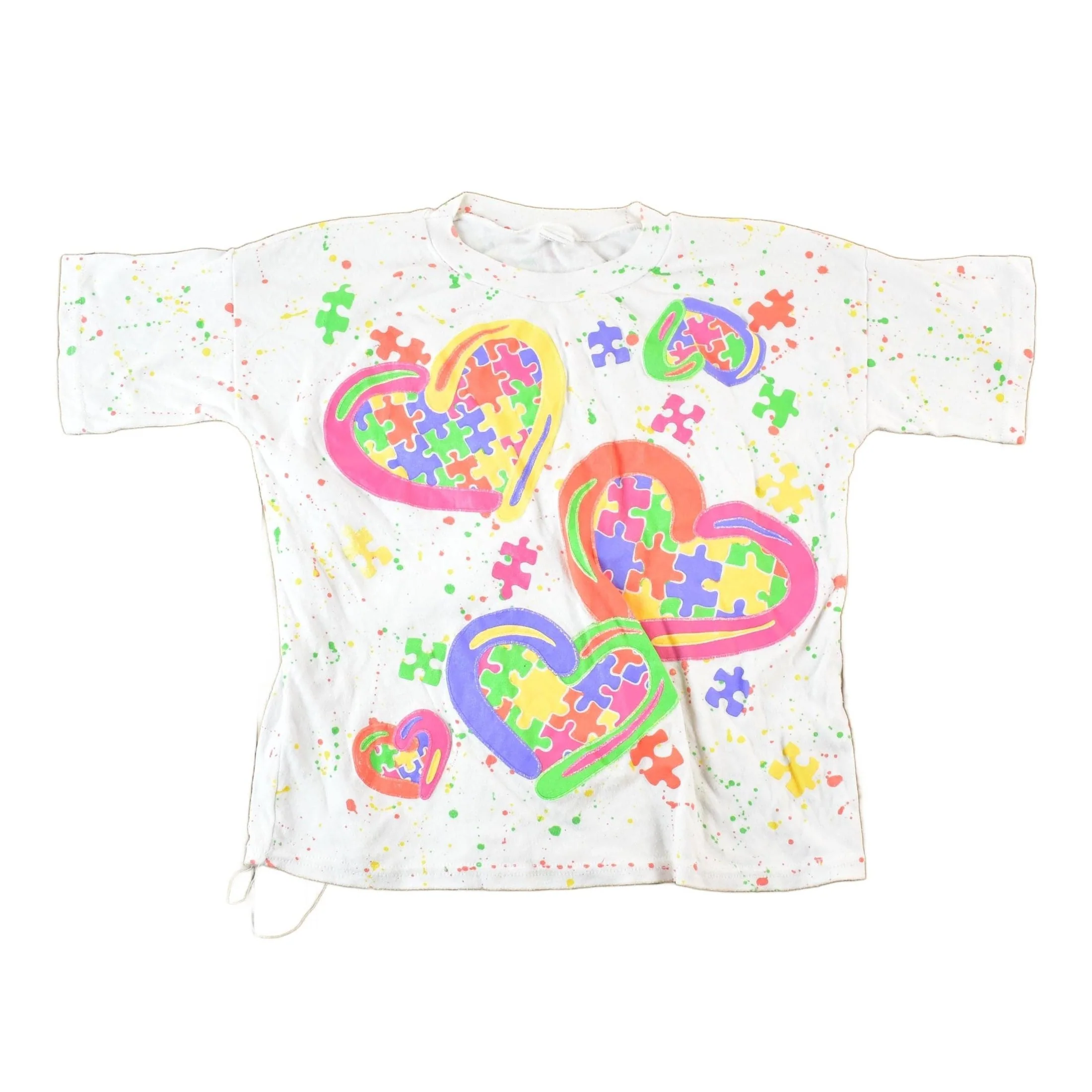 Vintage 1990s Andover Togs Puzzle Hearts Souvenir All Over Print T-Shirt Women's S