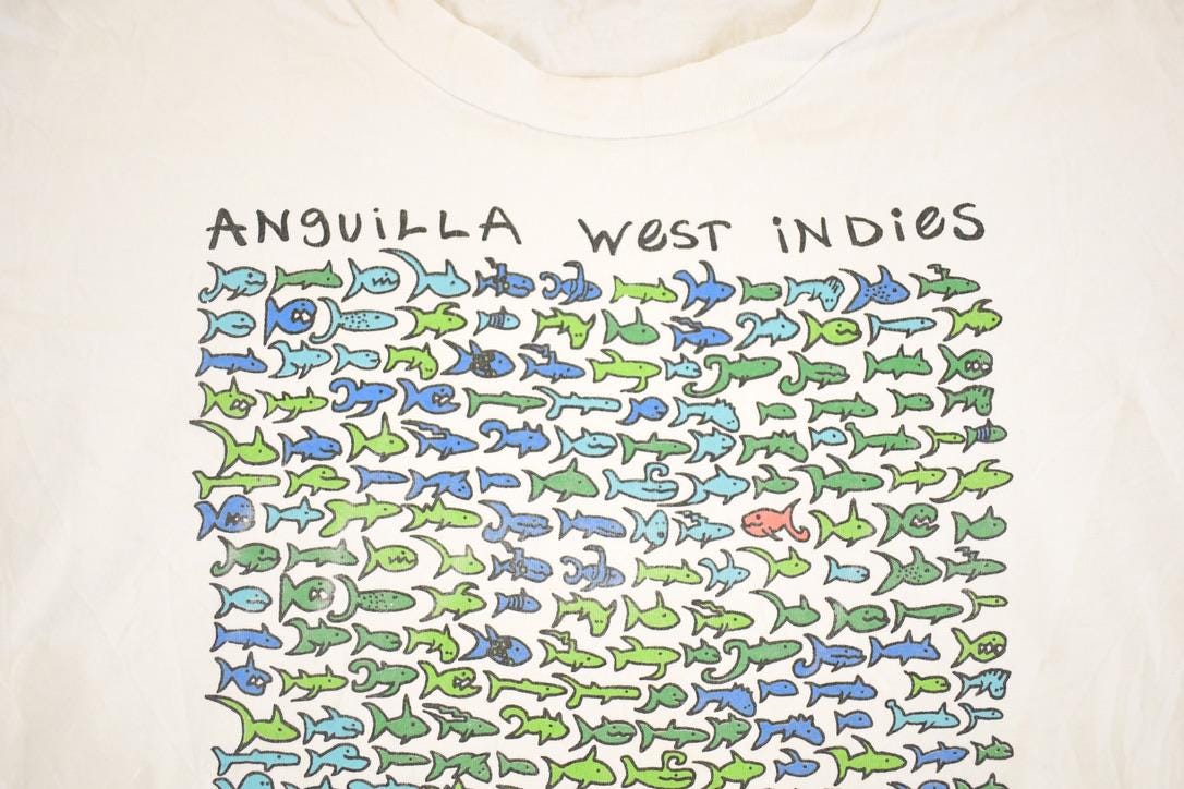 Vintage 1990's Anguilla West Indies Fish School Souvenir Travel T-Shirt Men's L - Image 3