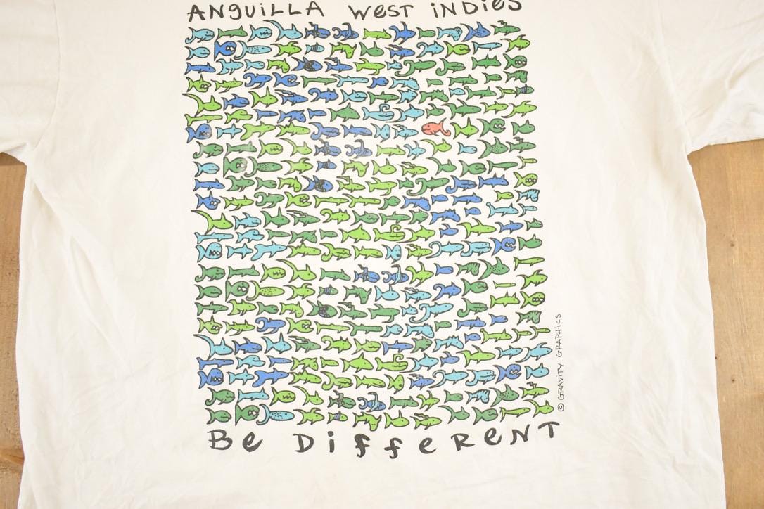 Vintage 1990's Anguilla West Indies Fish School Souvenir Travel T-Shirt Men's L - Image 5