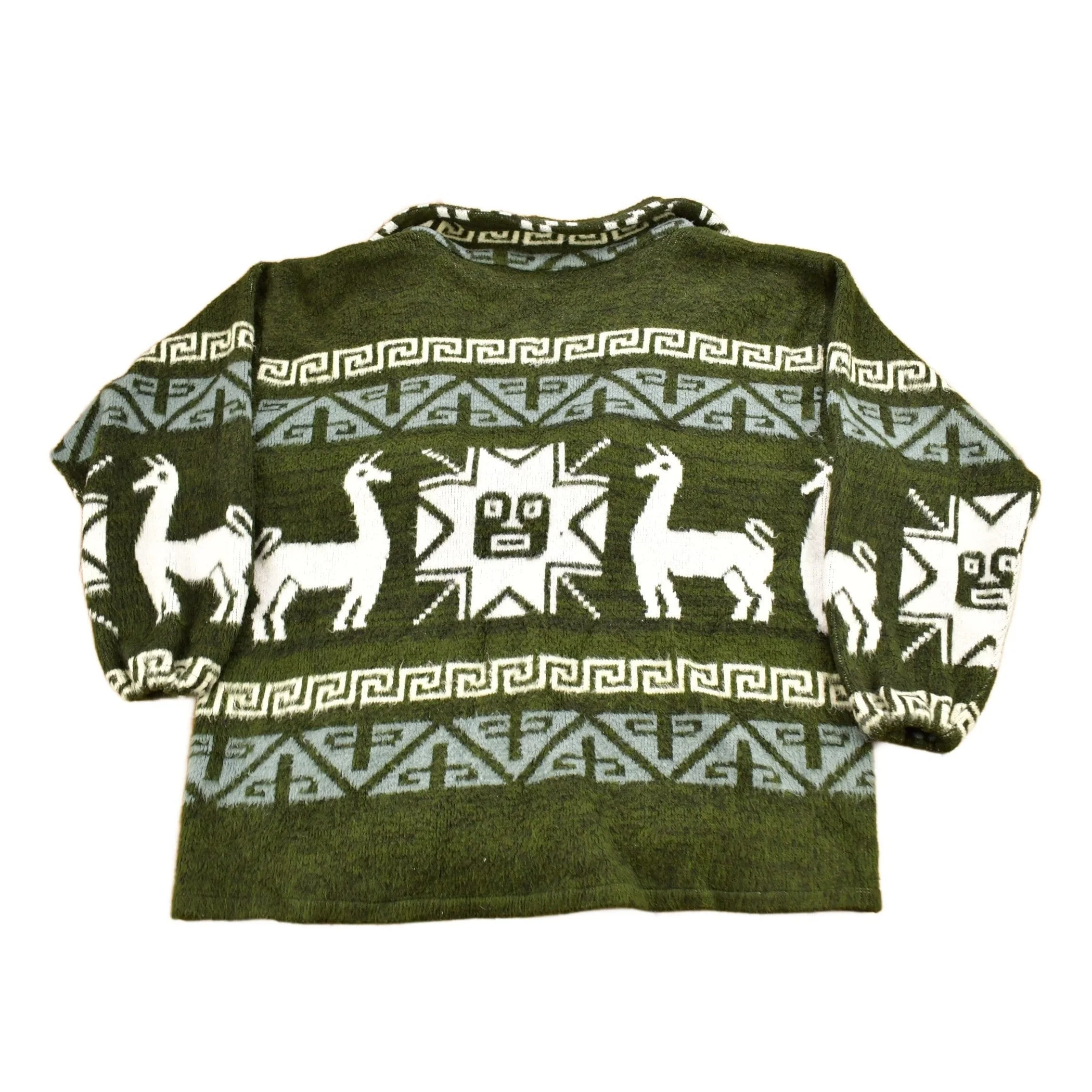 Vintage 1990s Animal Theme Aztec Pattern Knitted Button Up Sweater Men's XL - Image 2