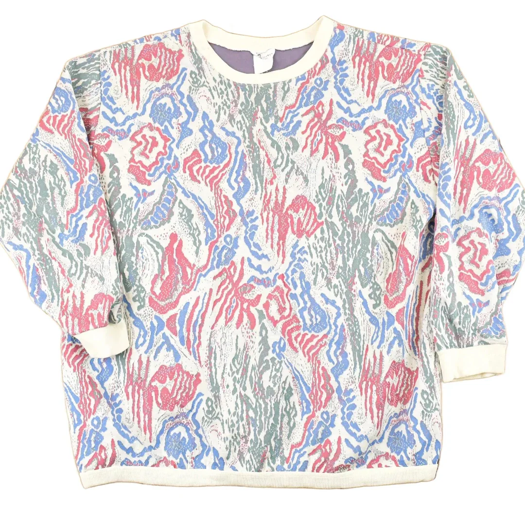 Vintage 1990s AOP Floral Knit Crewneck Sweater Women's L