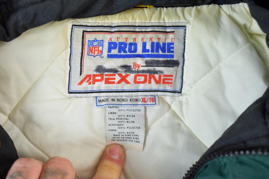 Vintage 1990s Apex One Sharktooth Green Bay Packers NFL Football Hooded Jacket Men's XL - Image 6