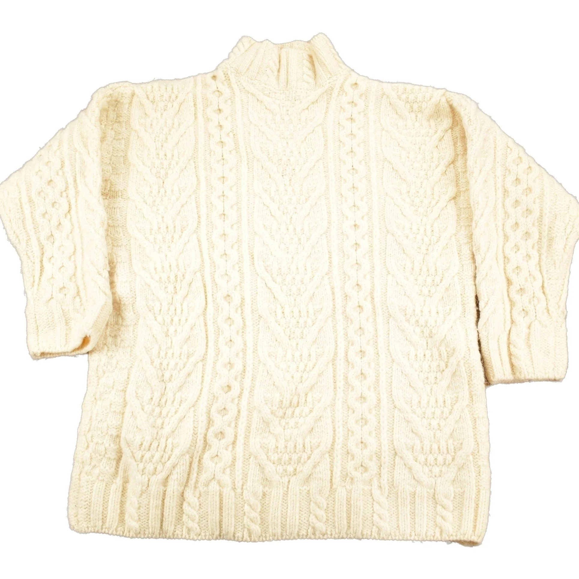 Vintage 1990s Aran Crafts 100% Merino Wool 3D Cable Knit Sweater Men's Small