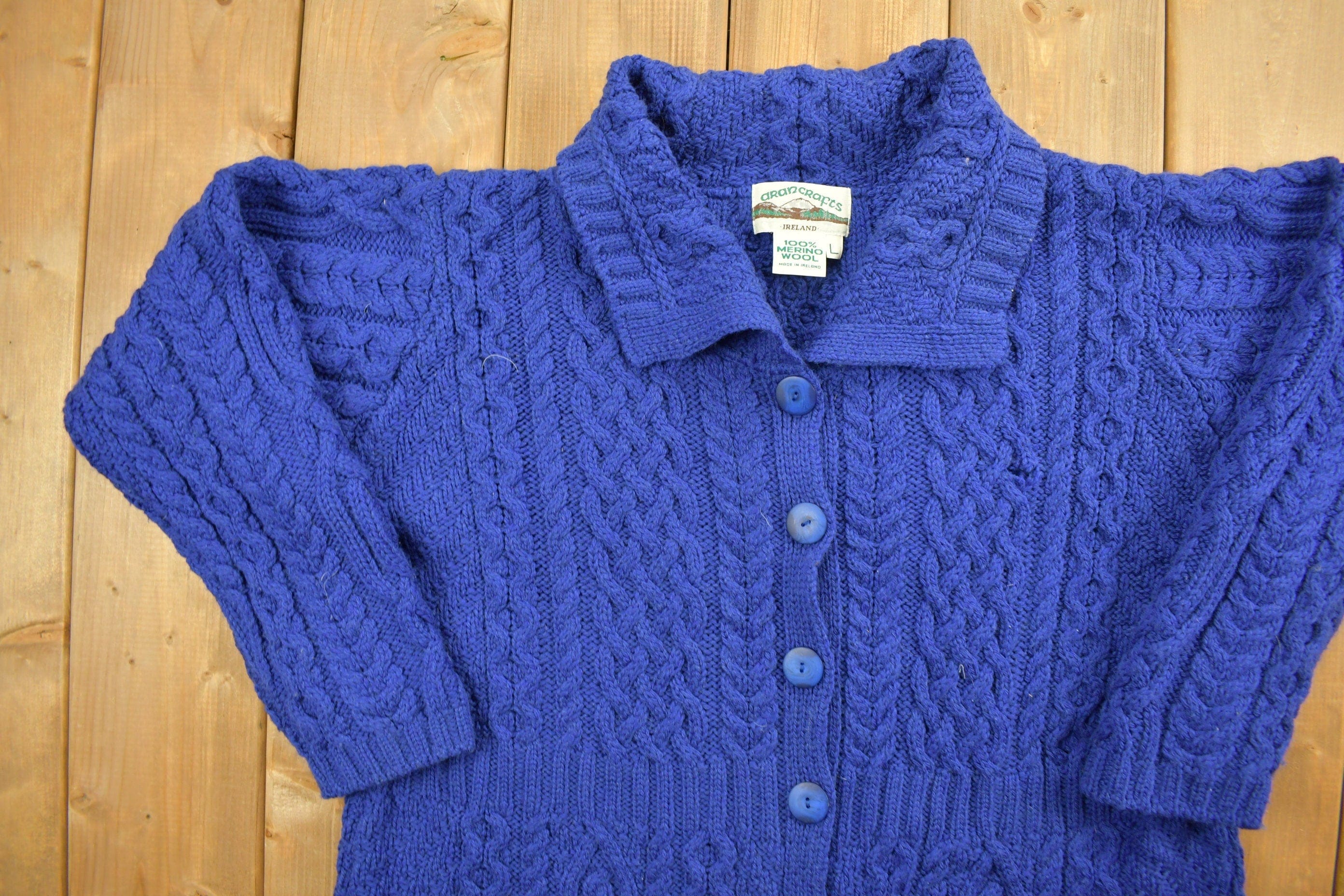 Vintage 1990s Aran Crafts 100% Merino Wool Knit Sweater Men's Large - Image 4