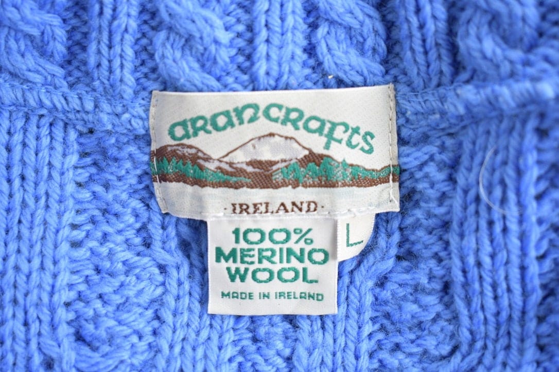 Vintage 1990s Aran Crafts 100% Merino Wool Knit Sweater Men's Medium - Image 3