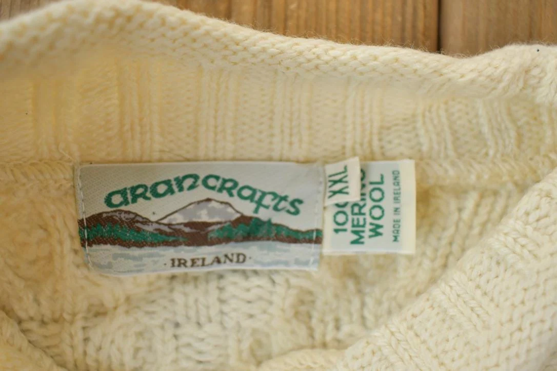 Vintage 1990s Arancrafts 100% Merino Wool Knit Sweater Men's 2XL - Image 3