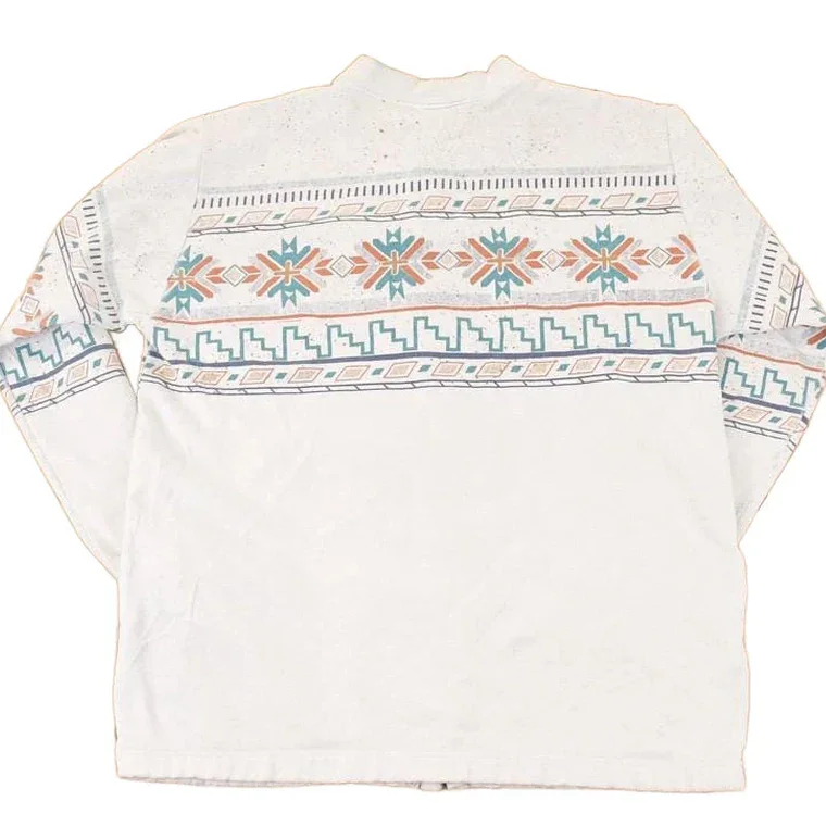 Vintage 1990s Art Unlimited Abstract AOP Graphic Print Button Up Crewneck Sweatshirt Men's L - Image 2