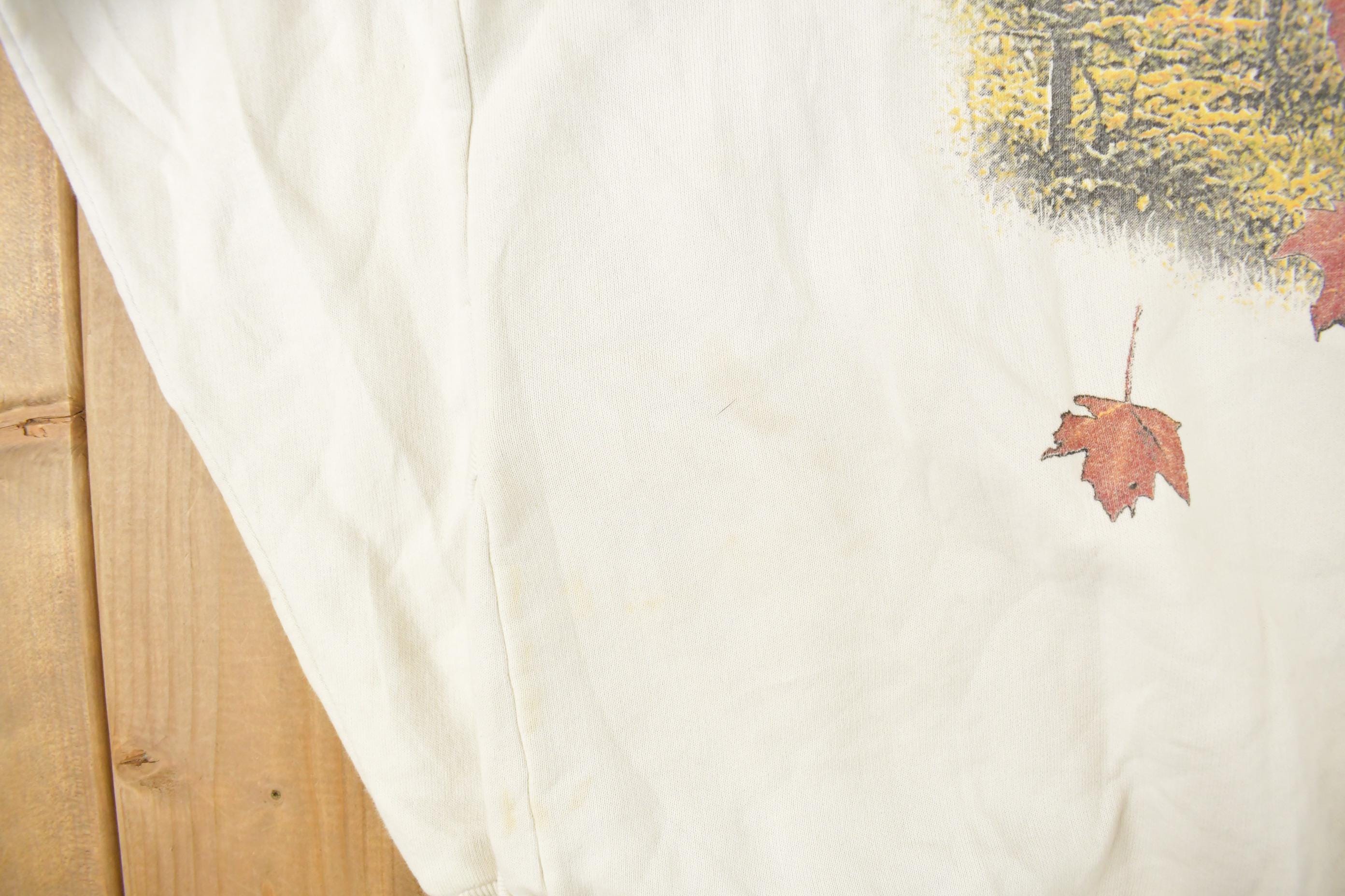 Vintage 1990s Art Unlimited Autumn Leaves All Over Print Landscape Henley Sweatshirt Men's XL - Image 11