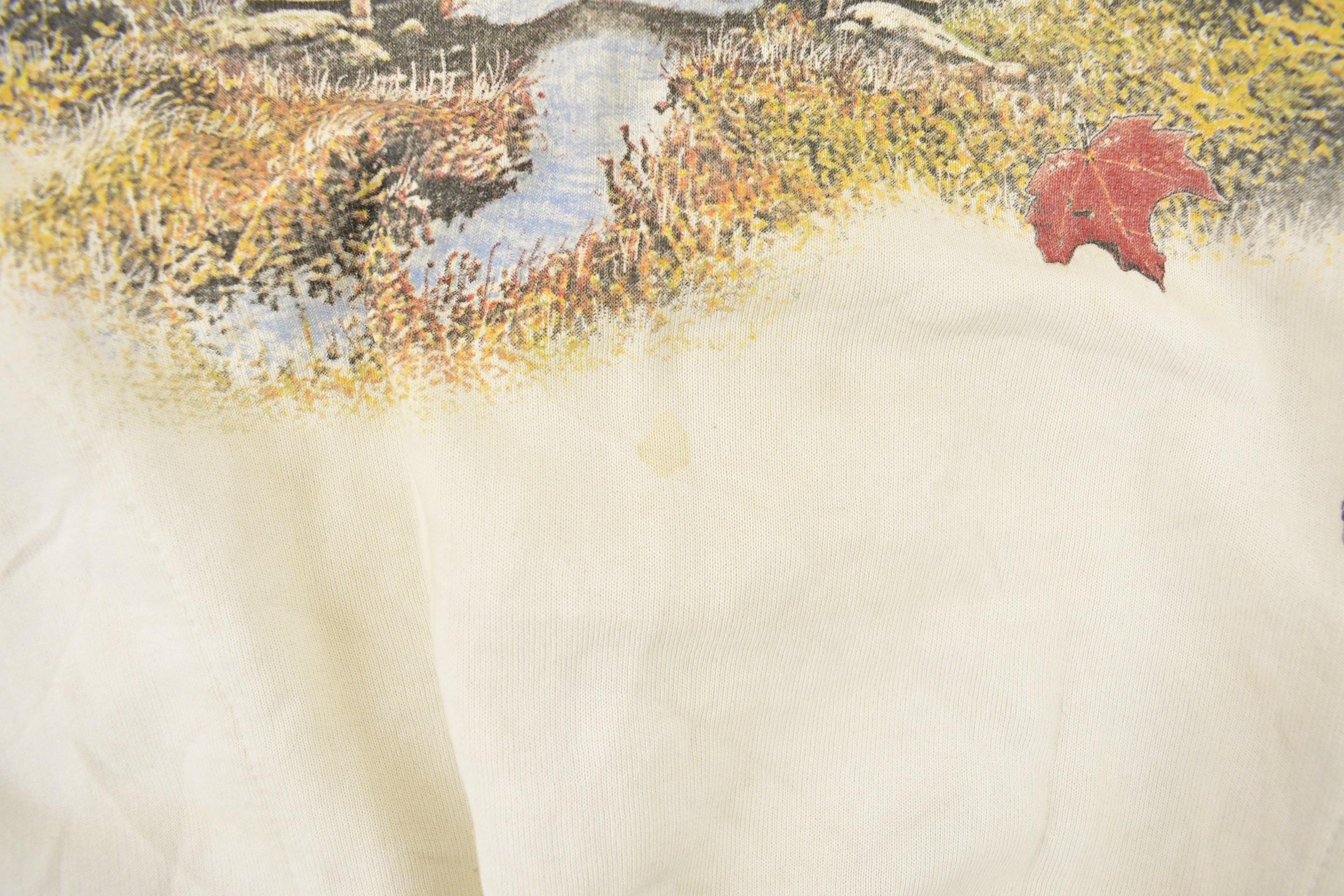 Vintage 1990s Art Unlimited Autumn Leaves All Over Print Landscape Henley Sweatshirt Men's XL - Image 4