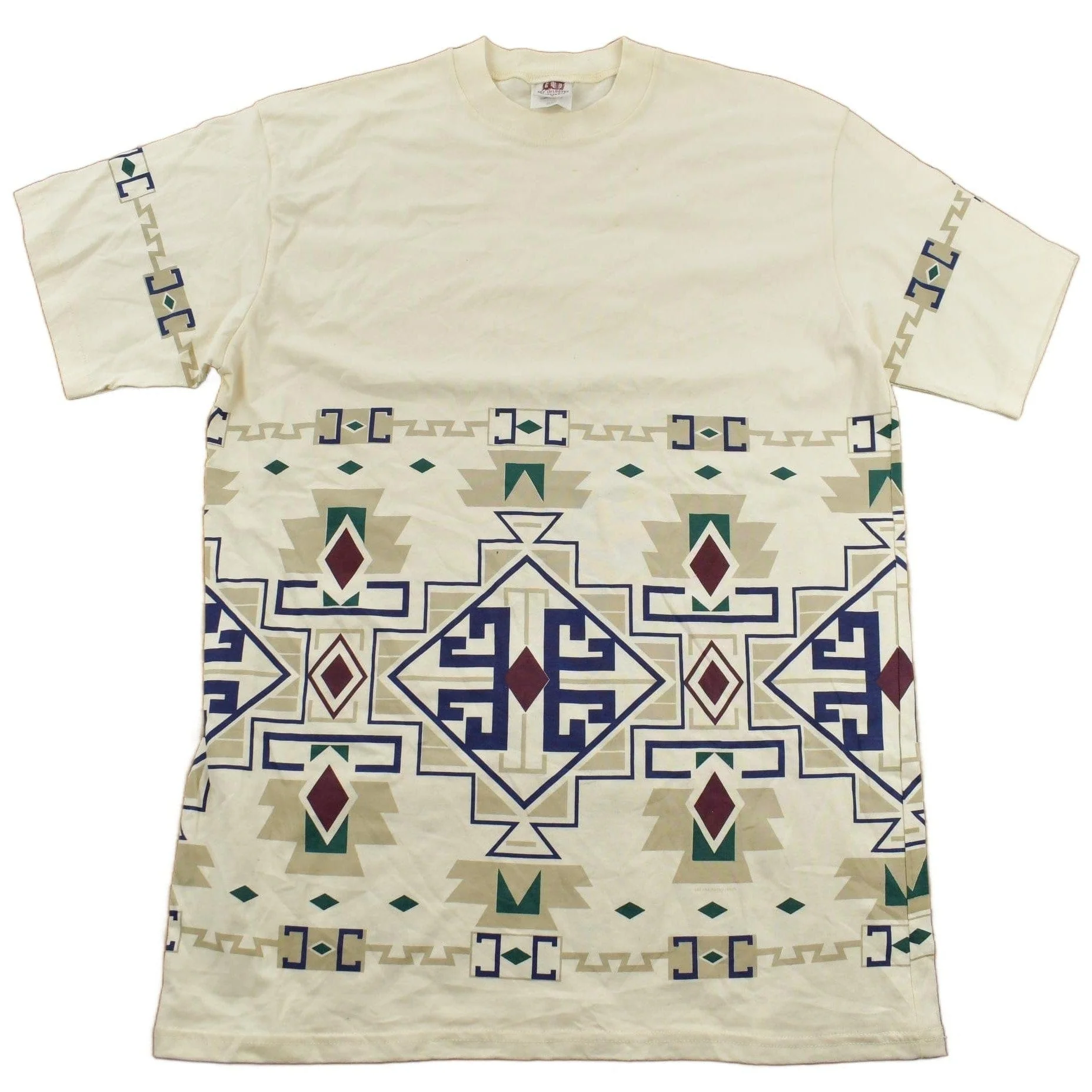 Vintage 1990s Art Unlimited Aztec Pattern Graphic T-Shirt Men's Large