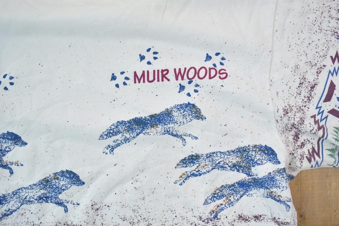 Vintage 1990s Art Unlimited Muir Woods Wolf Theme Graphic T-Shirt Men's Medium - Image 4