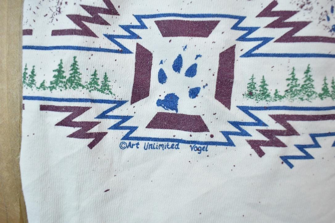 Vintage 1990s Art Unlimited Muir Woods Wolf Theme Graphic T-Shirt Men's Medium - Image 6