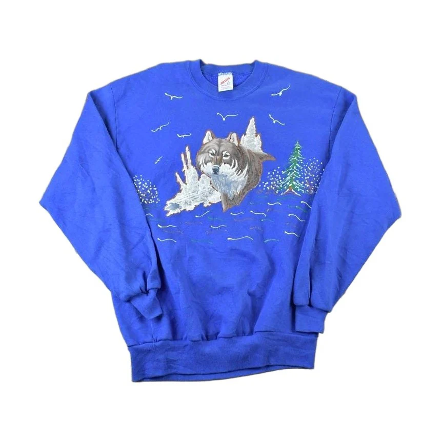 Vintage 1990s Art Wolf Outdoorsman Crewneck Sweatshirt Men's Large
