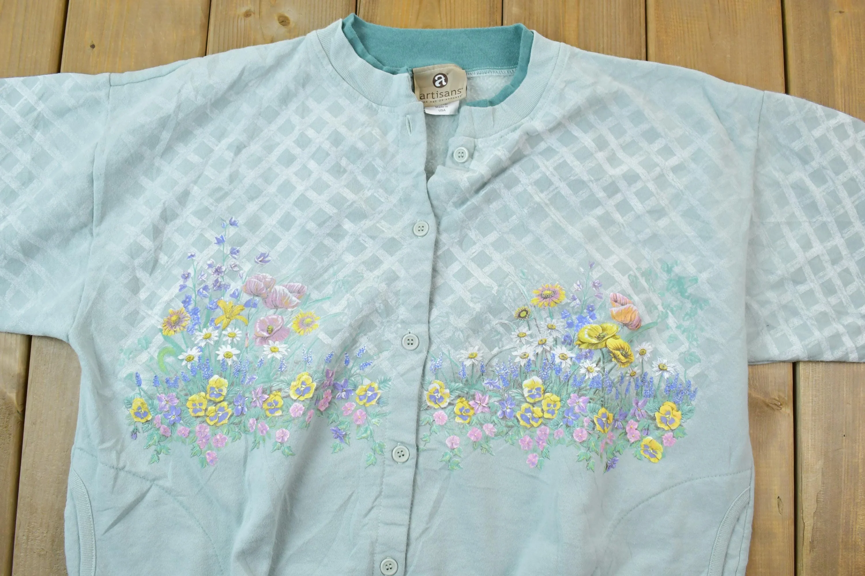 Vintage 1990s Artisans The Art Of Apparel Floral Theme Full Button Down Sweatshirt Women's XL - Image 7