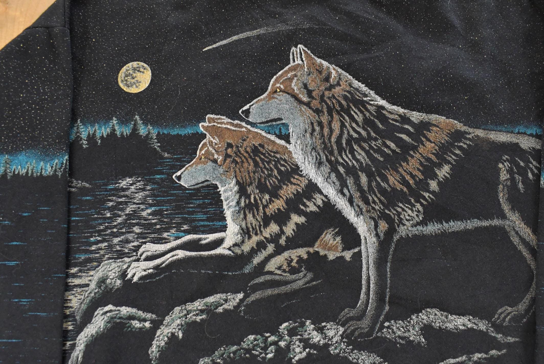 Vintage 1990s Artisans Wolf Graphic Henley Crewneck Sweatshirt Mens Large - Image 3