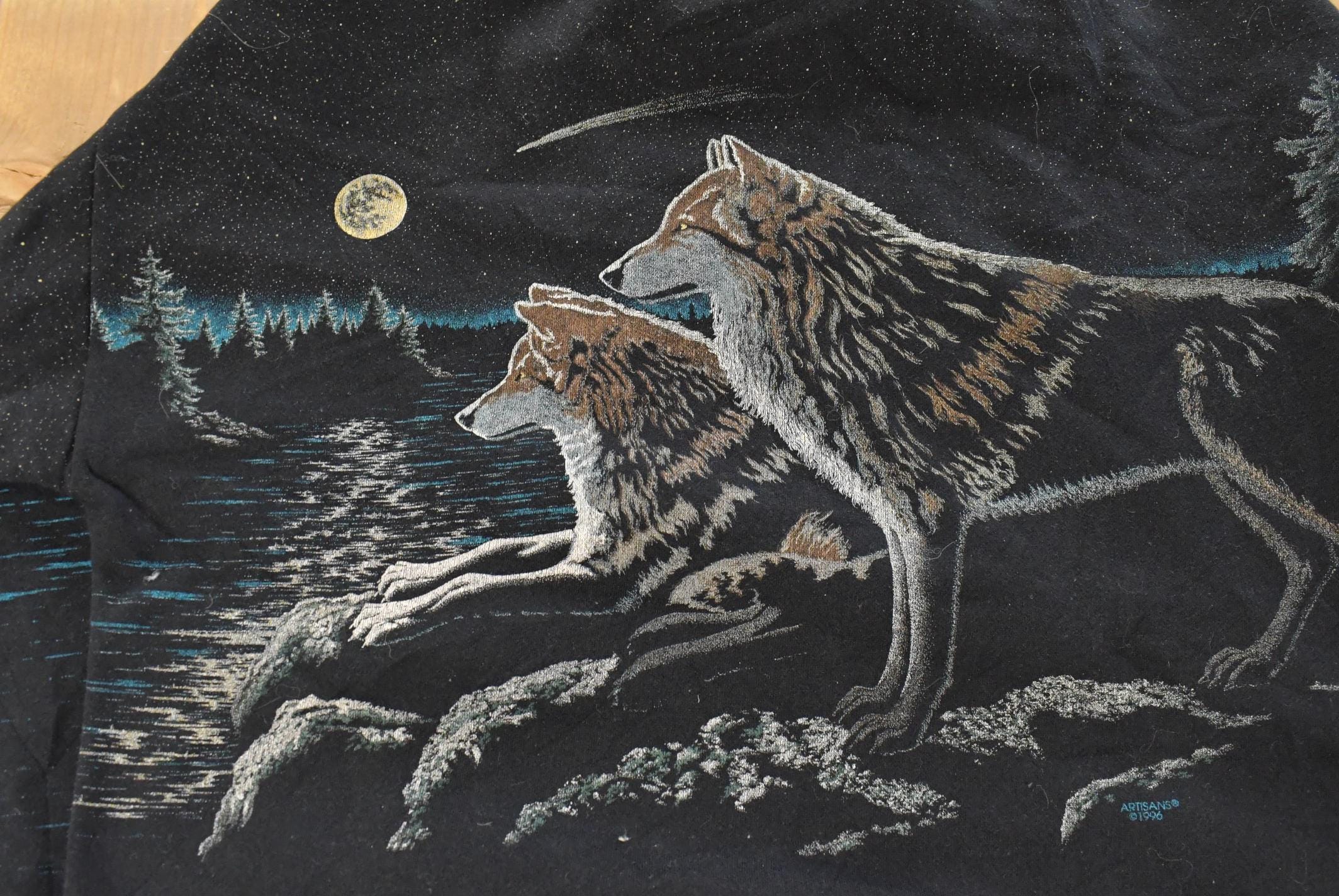 Vintage 1990s Artisans Wolf Graphic Henley Crewneck Sweatshirt Mens Large - Image 8