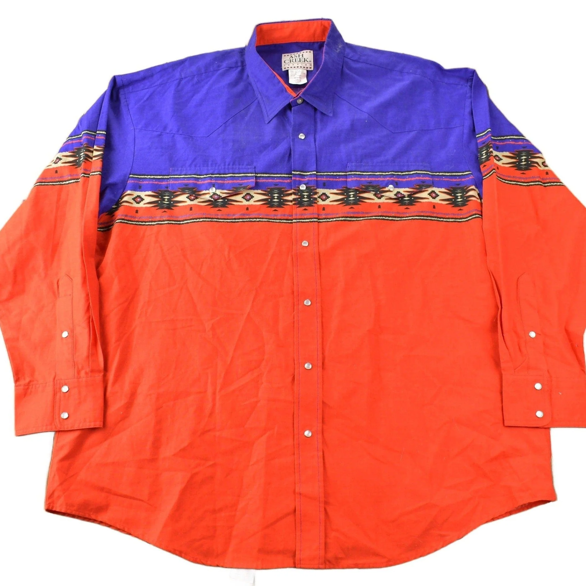 Vintage 1990s Ash Creek South Western Style Pearl Snap Button Up Rodeo Shirt Men's XL