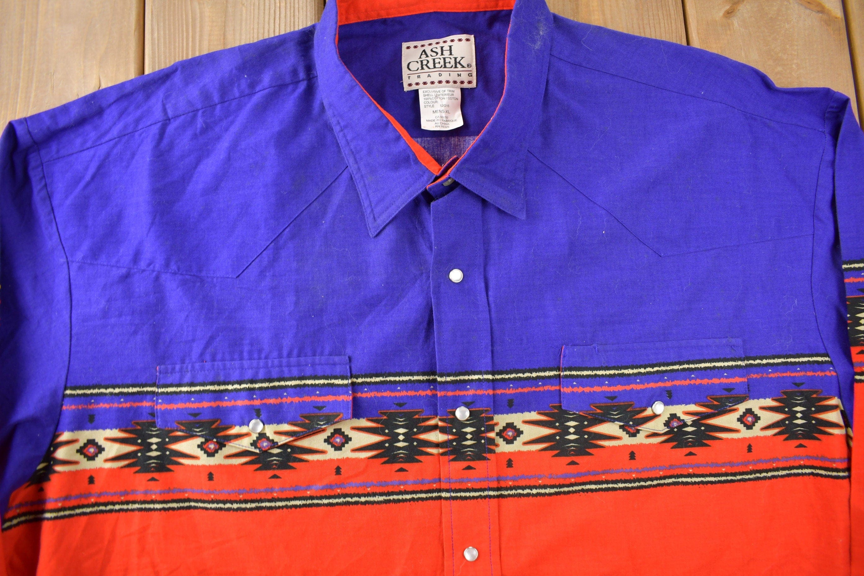 Vintage 1990s Ash Creek South Western Style Pearl Snap Button Up Rodeo Shirt Men's XL - Image 4