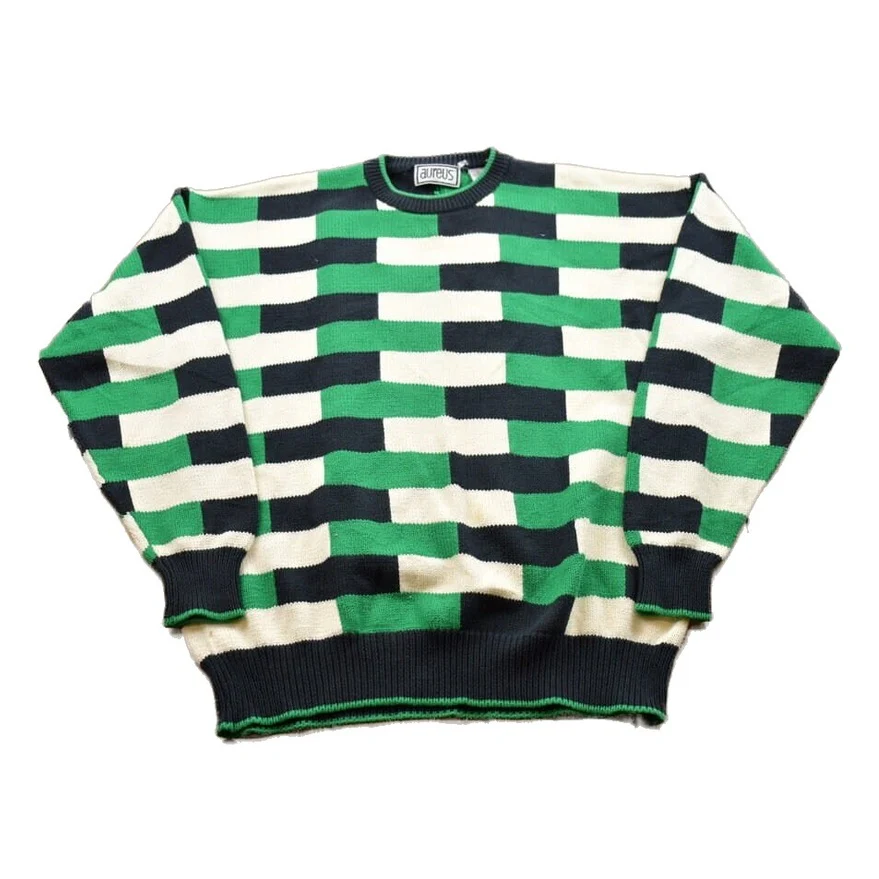 Vintage 1990s Aureus Knitted Abstract Crewneck Sweater Men's Medium