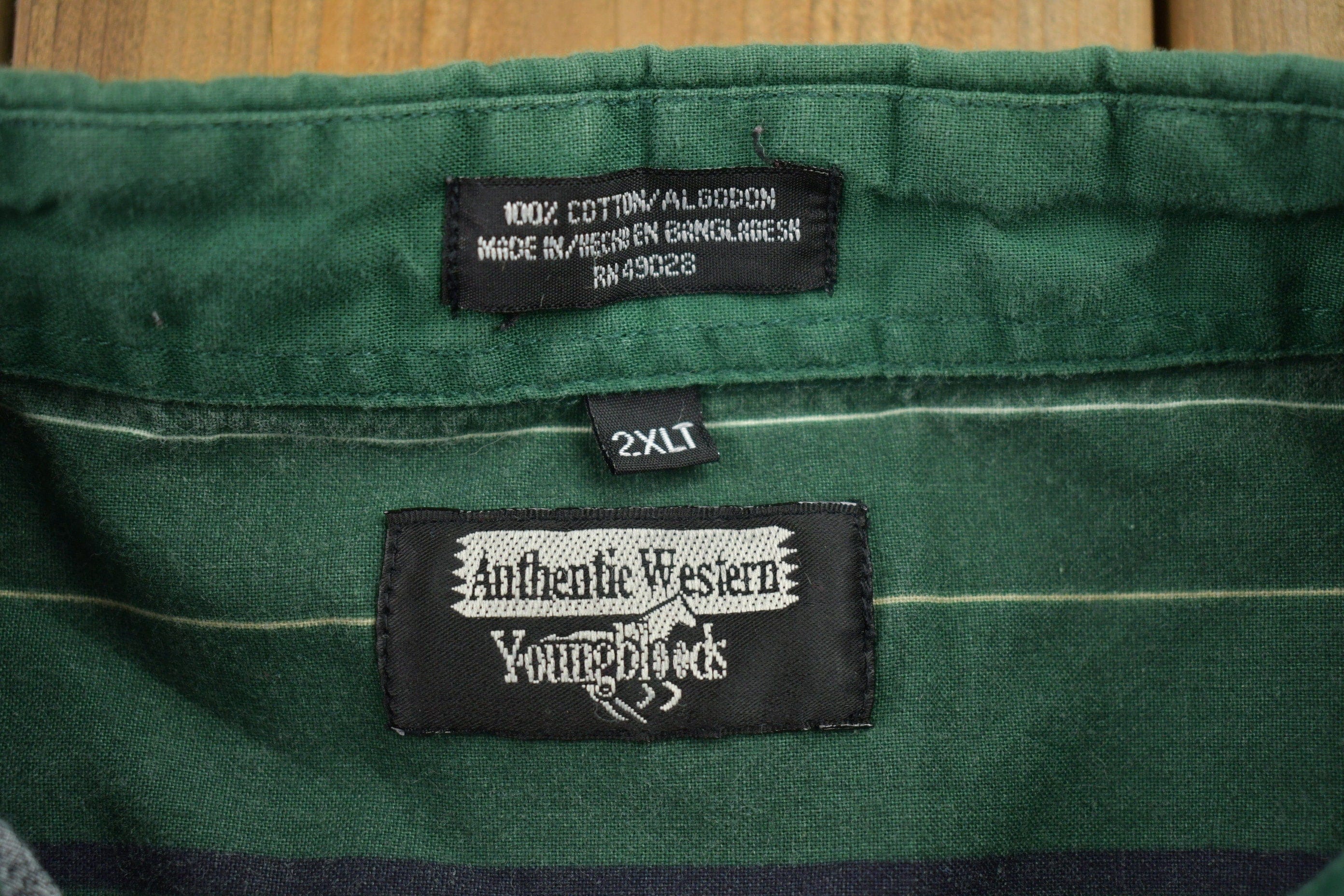 Vintage 1990s Authentic Western Young Bloods Striped Button Up Shirt Men's 2XL - Image 3