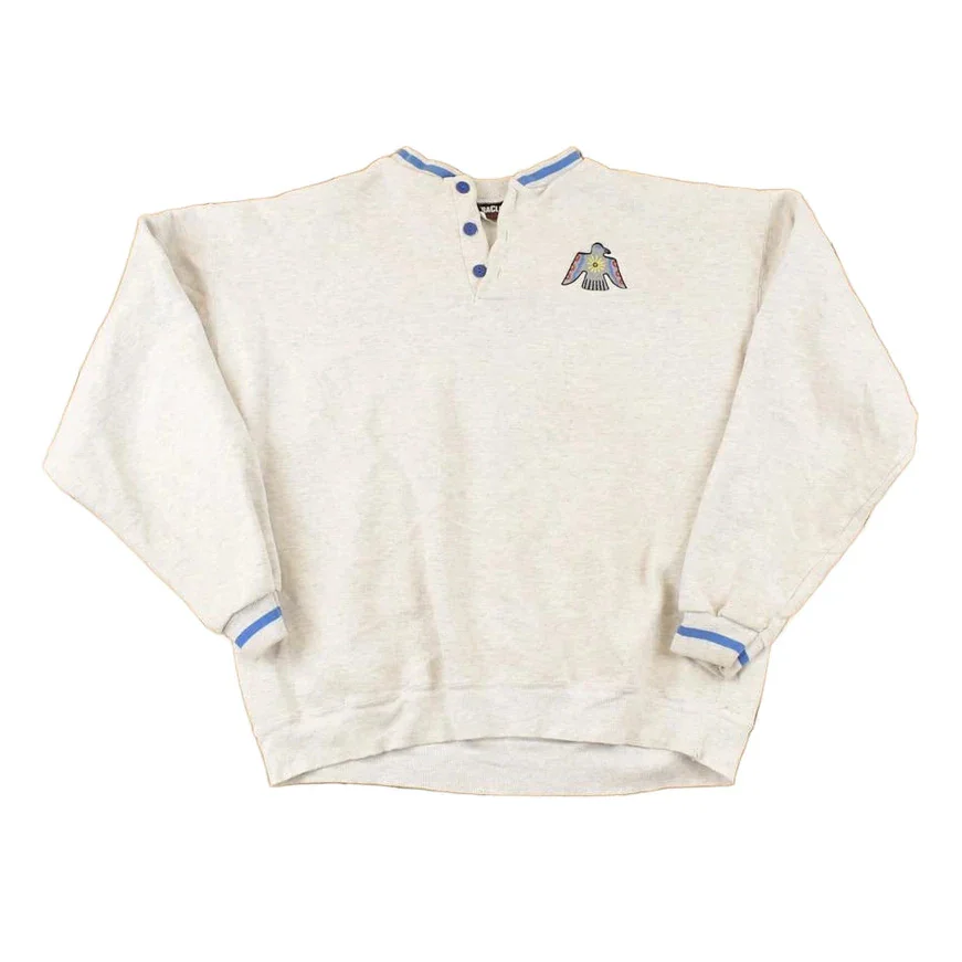 Vintage 1990s Aztec Bird Quarter Button Crewneck Sweatshirt Mens L