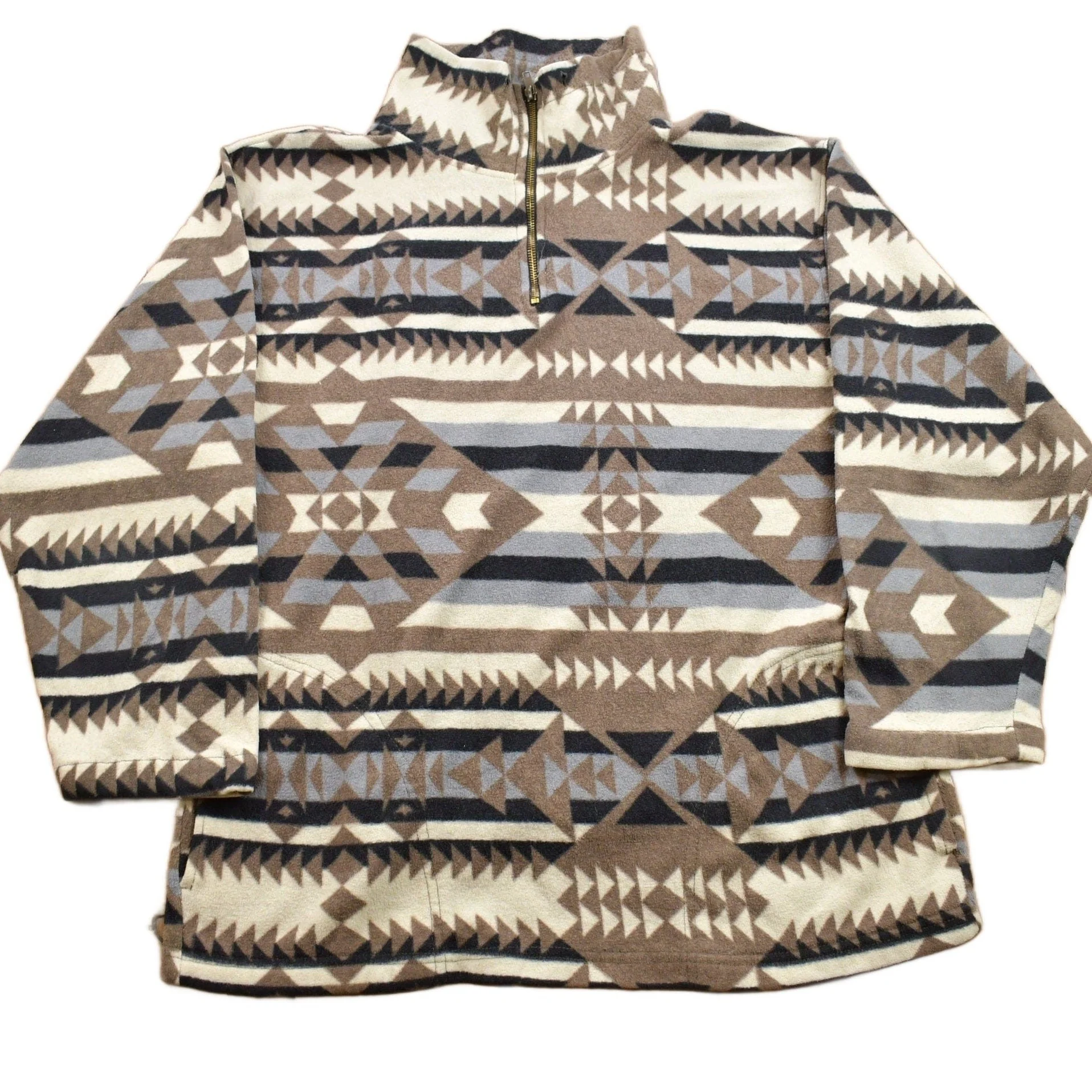 Vintage 1990s Aztec Chevron Patterned Light Fleece Sweater Men's Medium