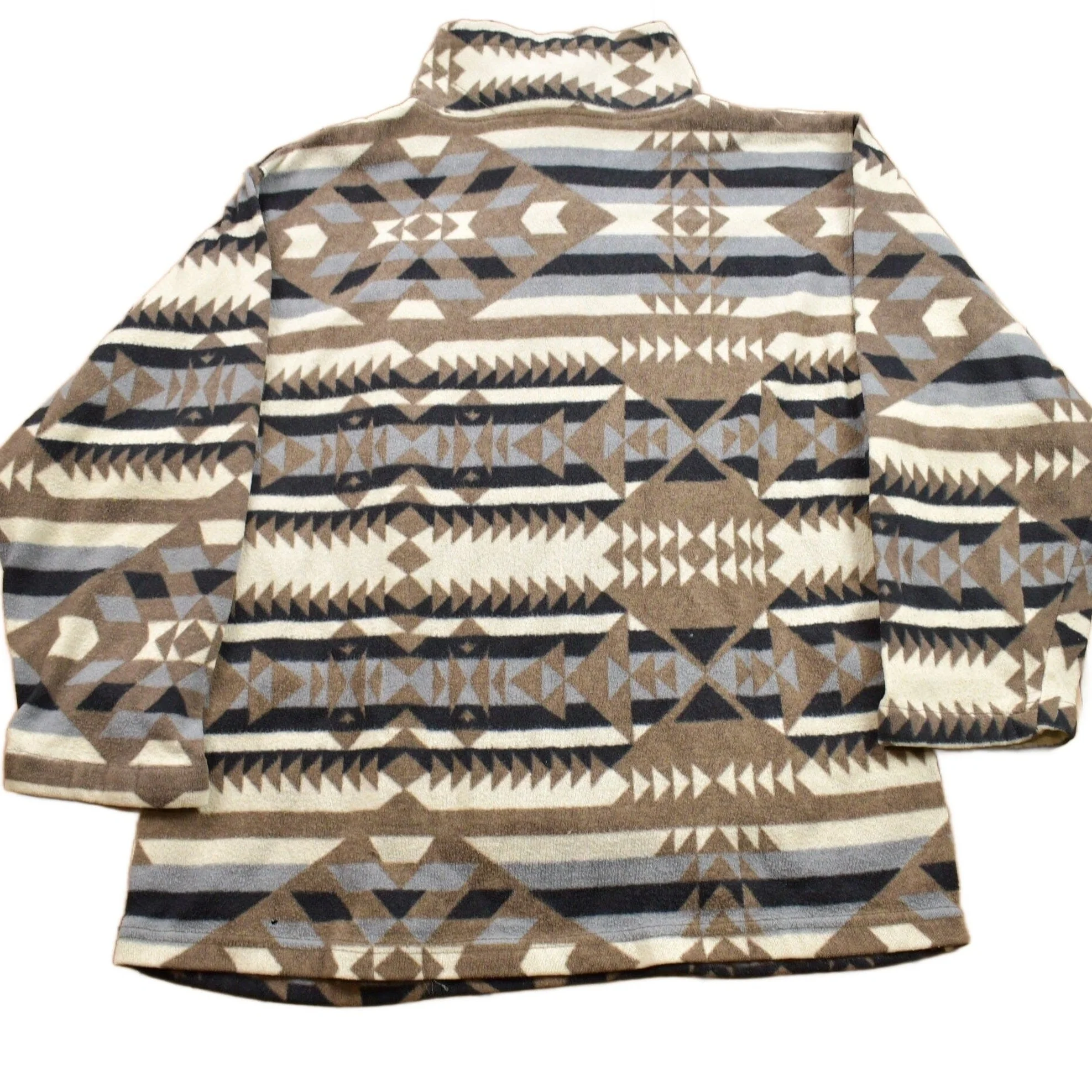 Vintage 1990s Aztec Chevron Patterned Light Fleece Sweater Men's Medium - Image 2