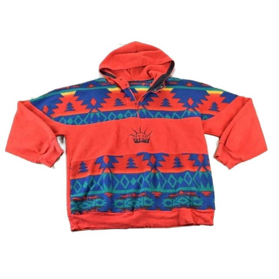 Vintage 1990s Aztec Off Day Fashion Fleece Outdoorsman Hooded Sweater Men's XL