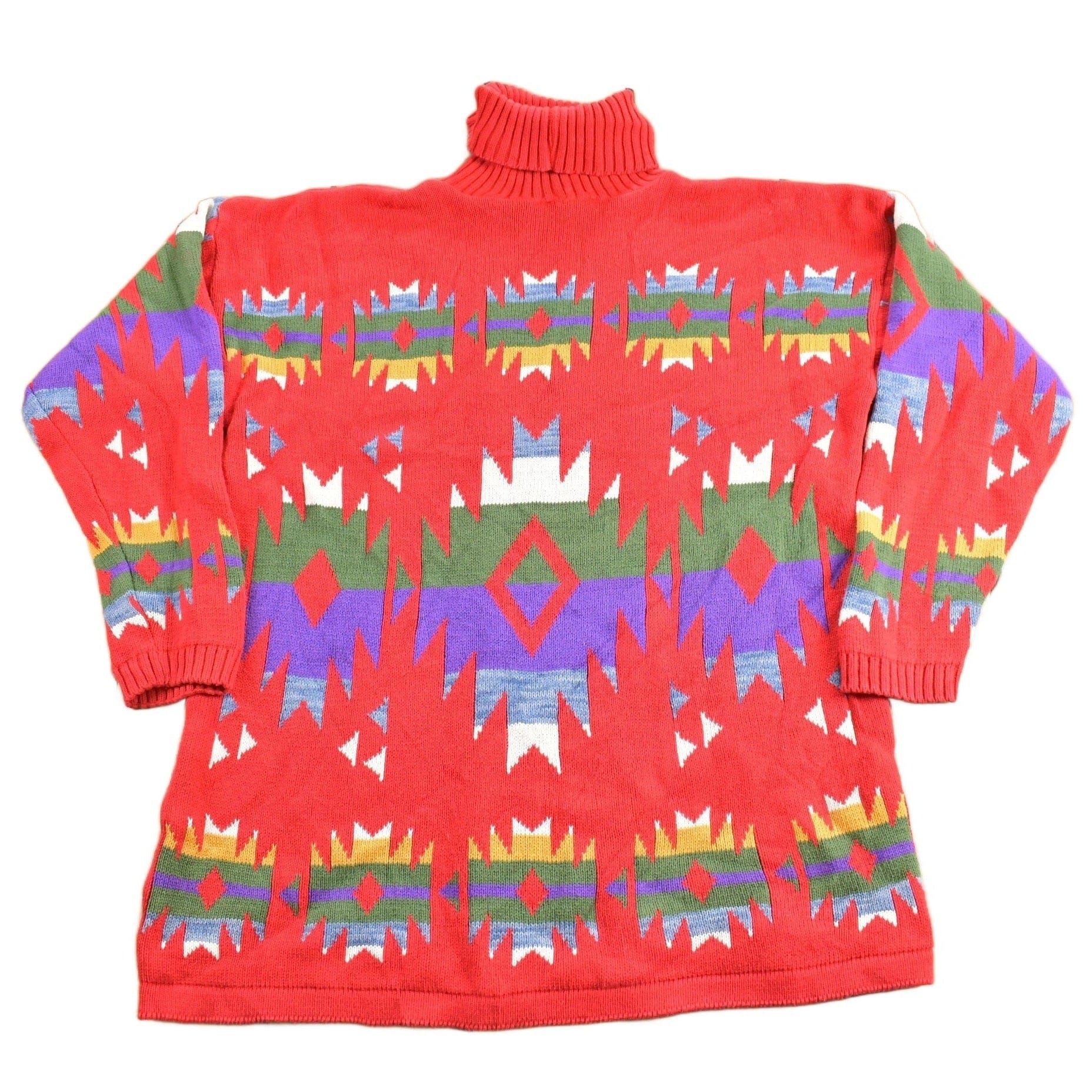 Vintage 1990s Aztec Pattern Knit Turtleneck Sweater Men's Large