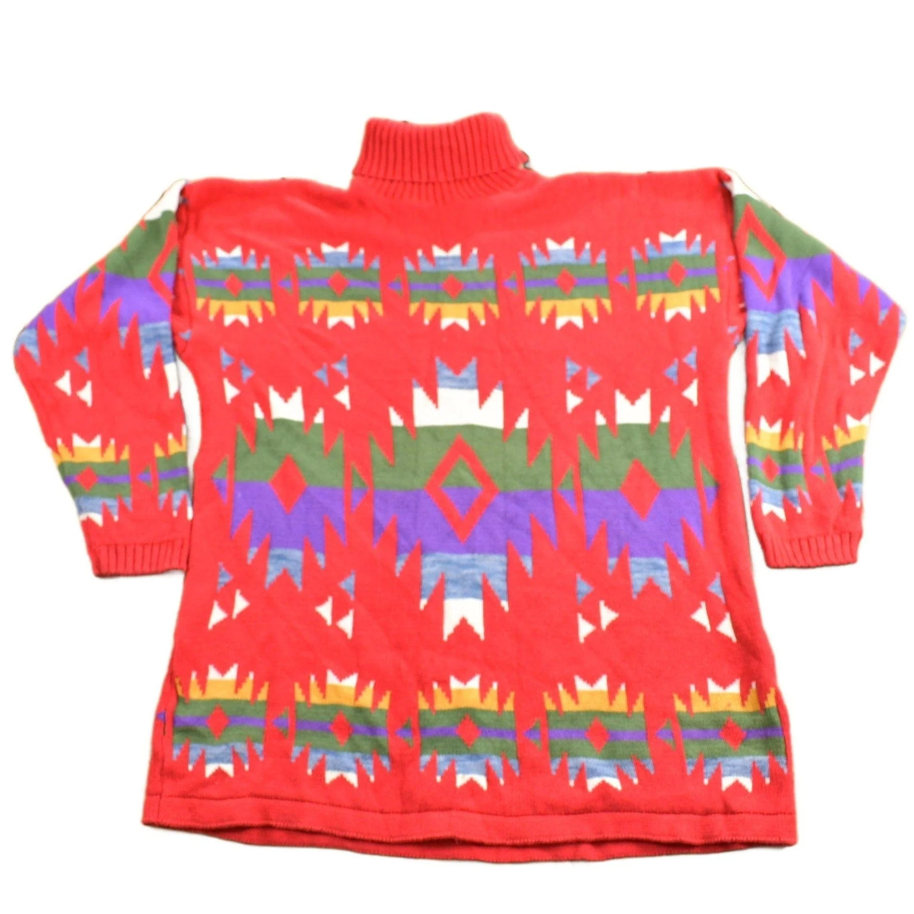 Vintage 1990s Aztec Pattern Knit Turtleneck Sweater Men's Large - Image 2