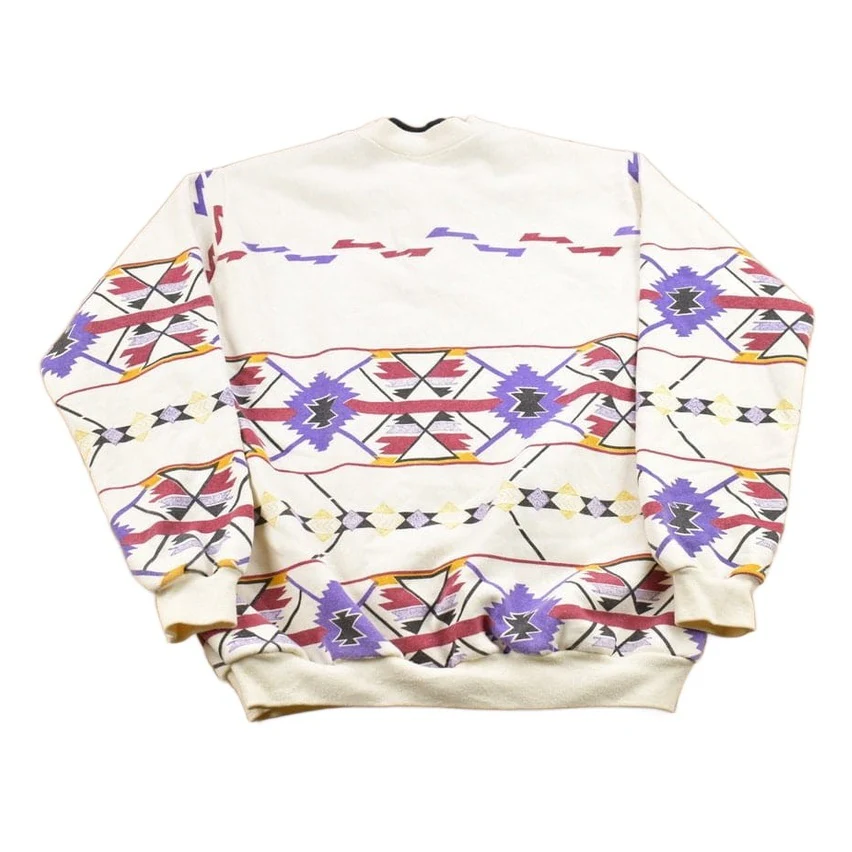 Vintage 1990s Aztec Pattern Quarter Button Up Sweatshirt Men's Large - Image 2