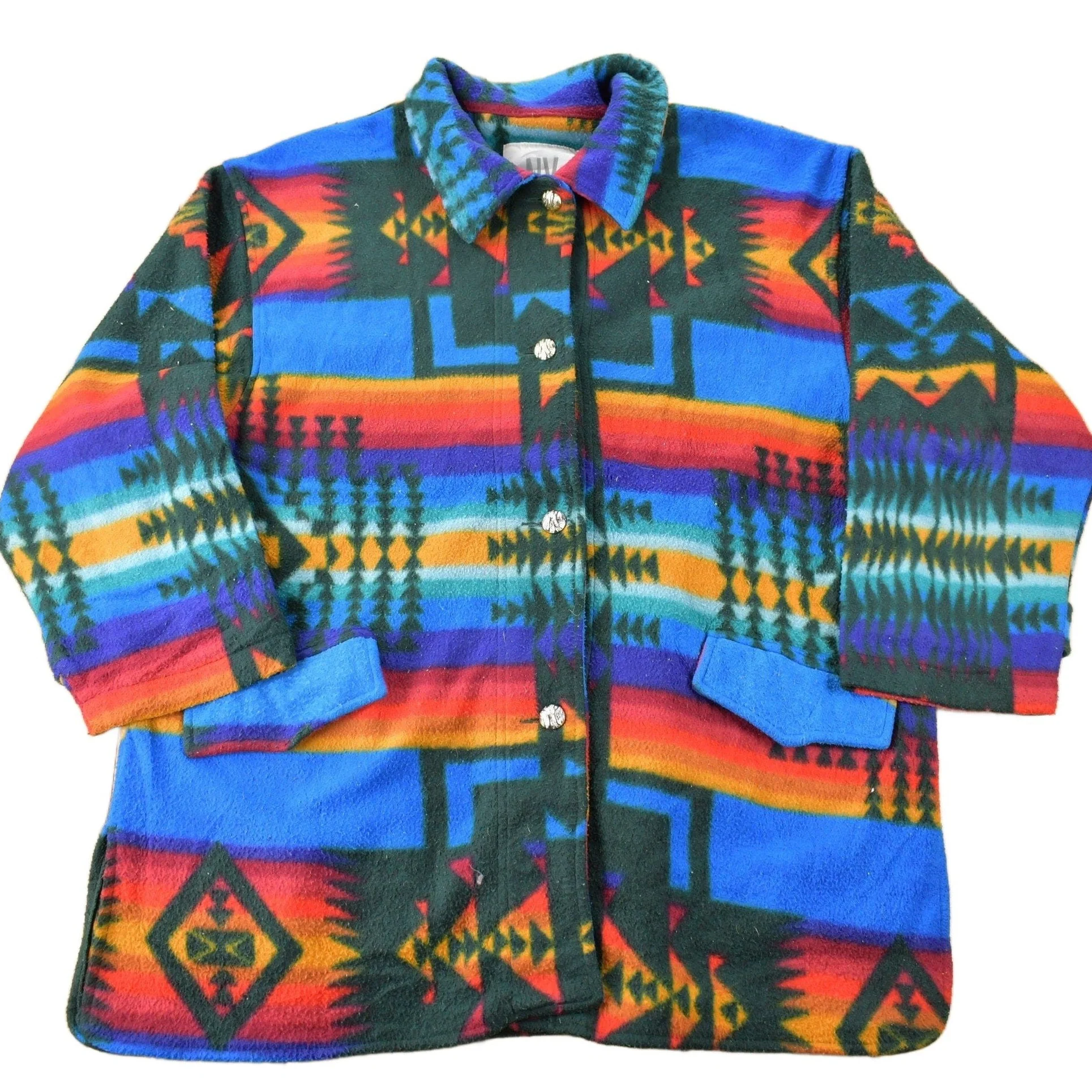 Vintage 1990s Aztec South Western Pattern Button Up Fleece Sweater Men's XL