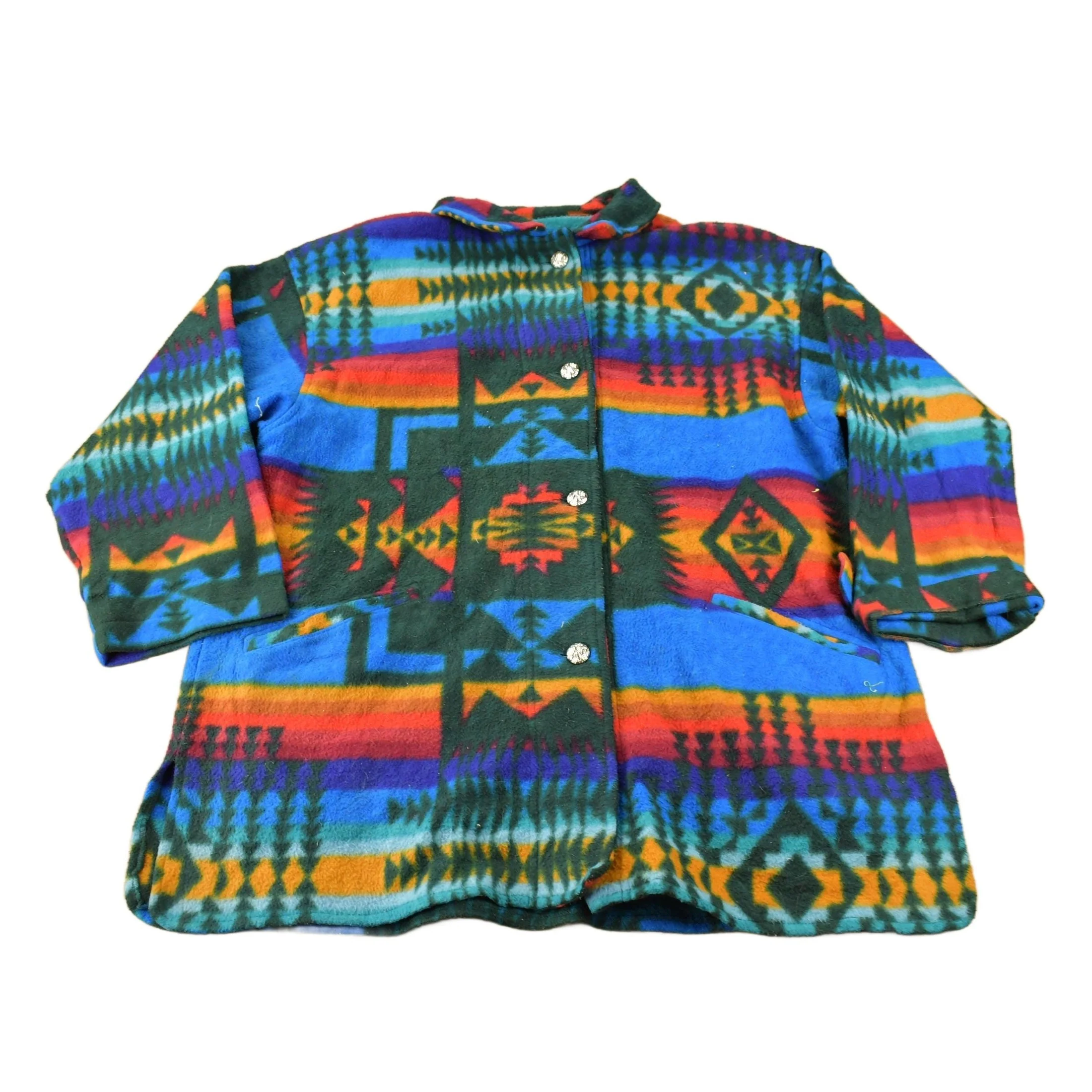 Vintage 1990s Aztec South Western Pattern Button Up Fleece Sweater OSFA