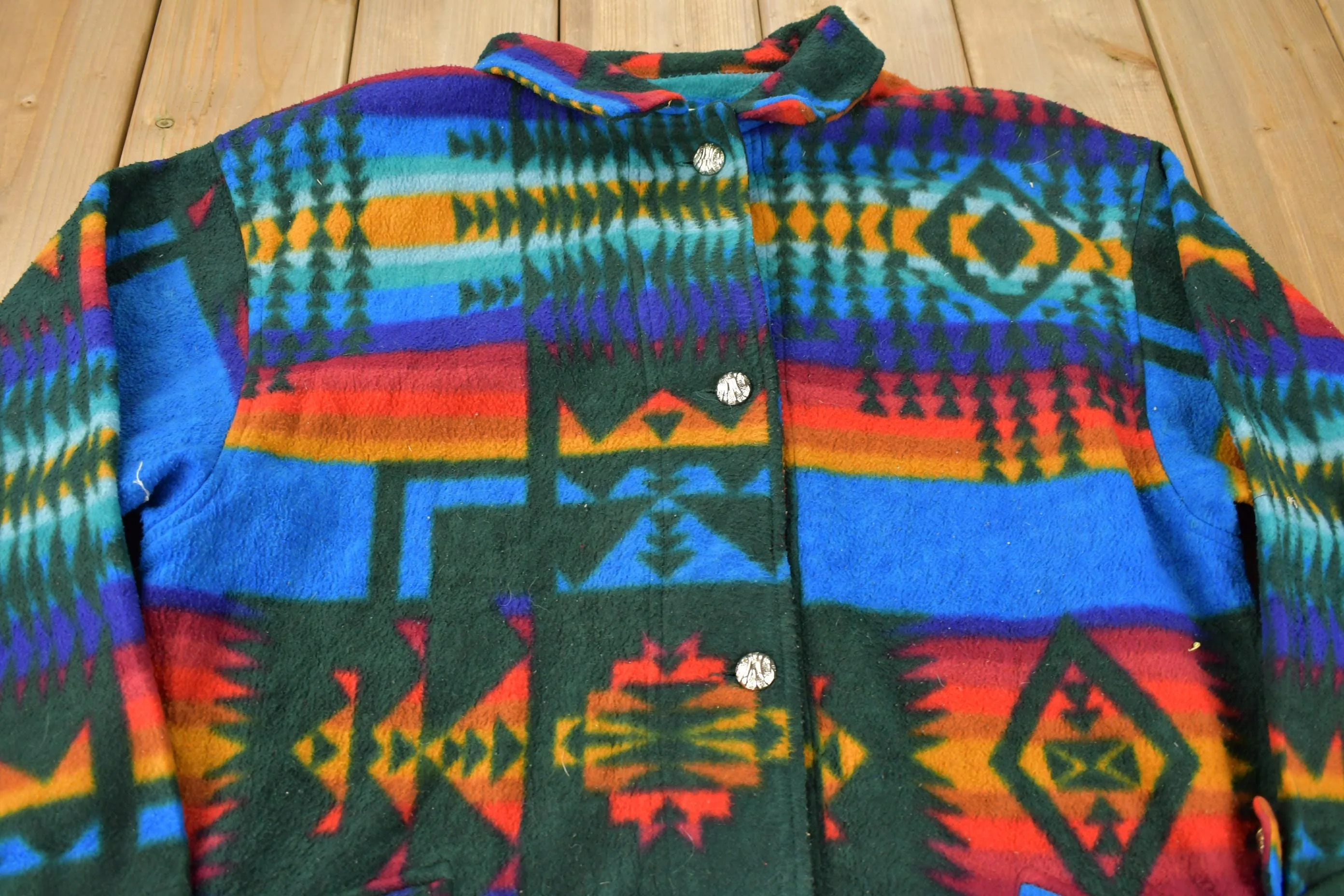 Vintage 1990s Aztec South Western Pattern Button Up Fleece Sweater OSFA - Image 3